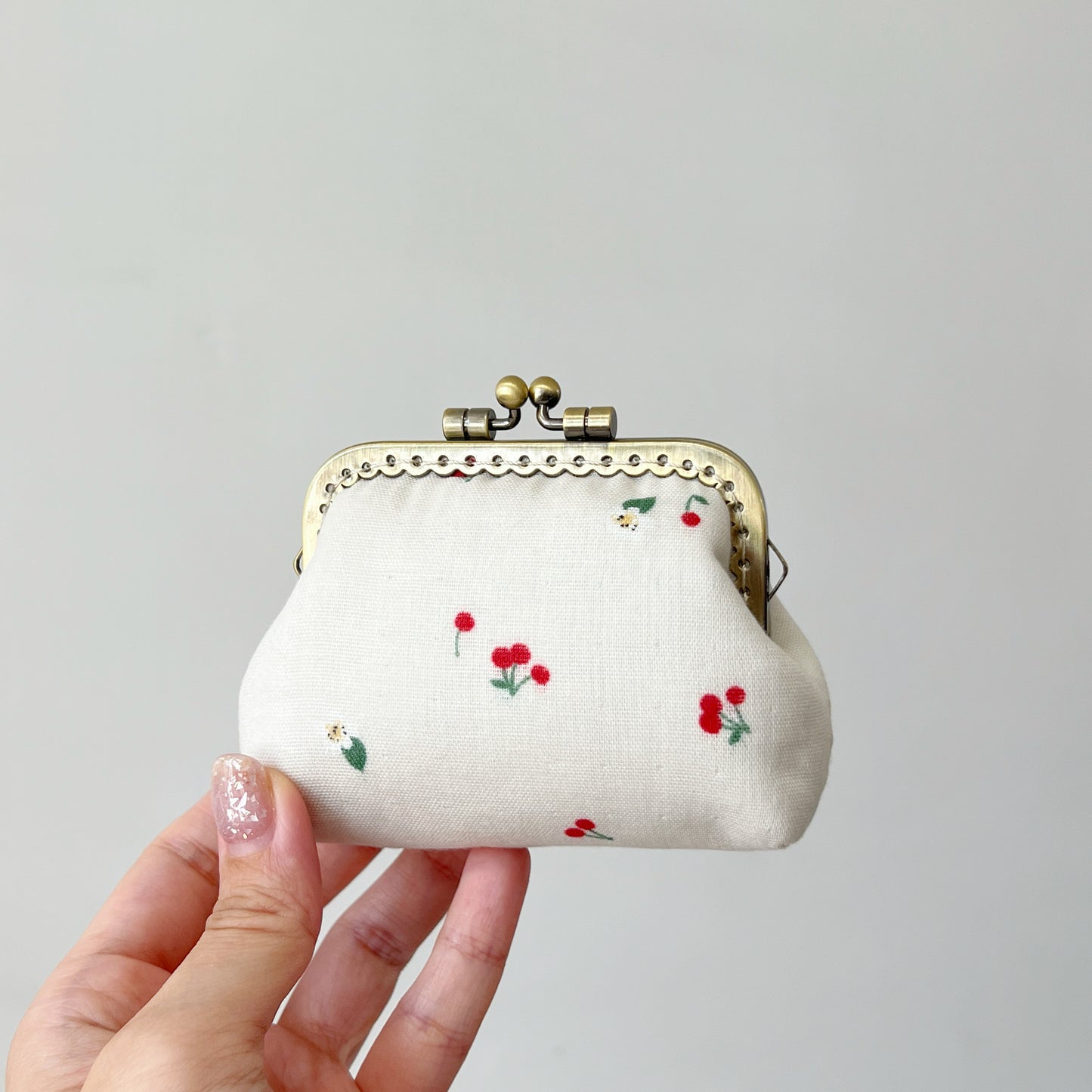 Simple Cherry - Handmade Fabric Kiss Lock Purse