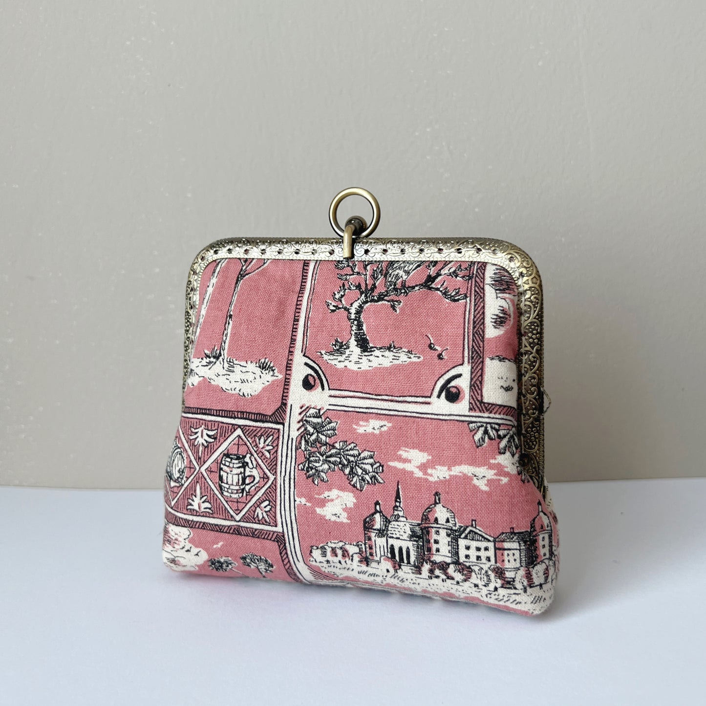 Handsewn Vintage Style Kiss Lock Frame Clutch Wallet - Old Pink Castle