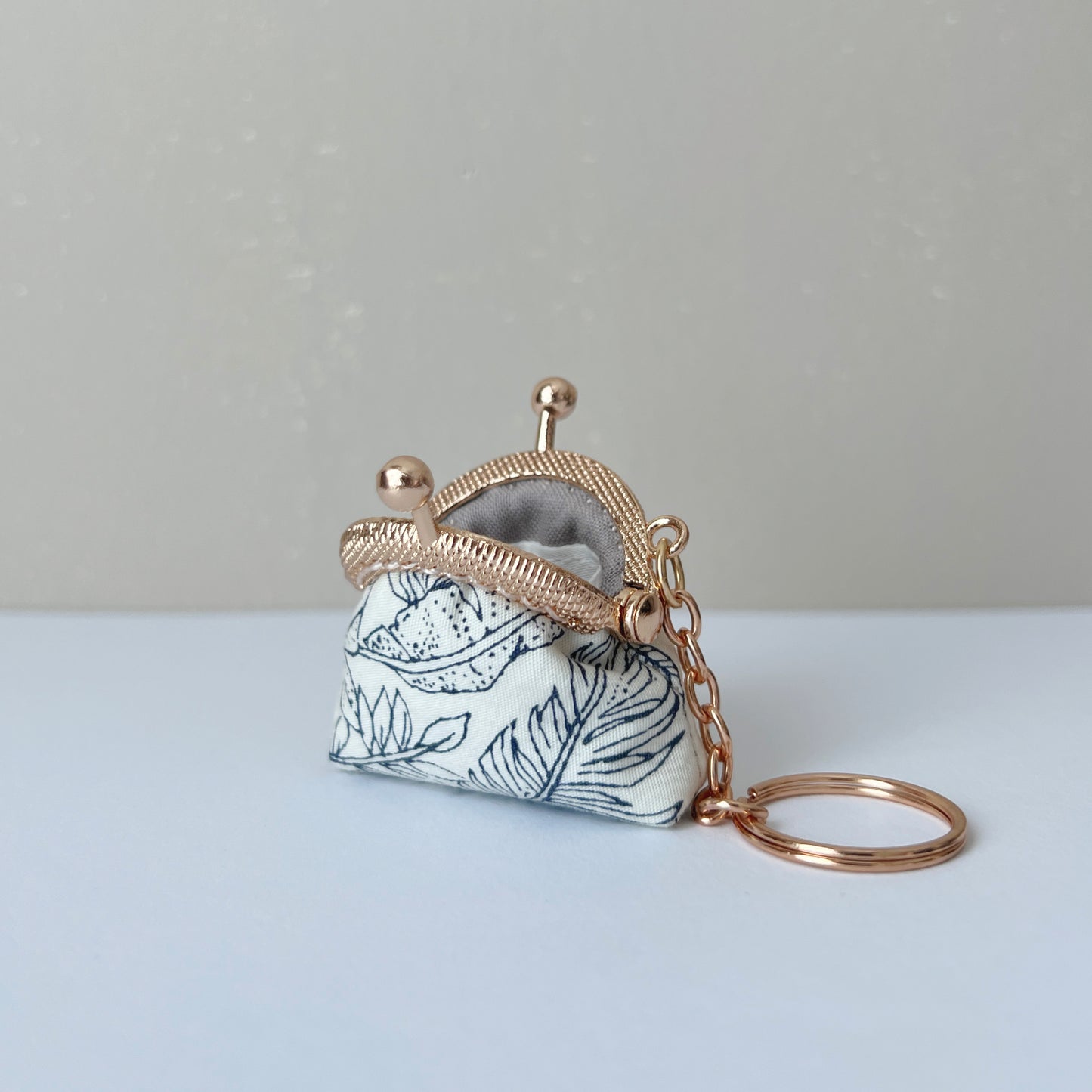 White Forest - Handmade Mini Tiny Fabric Kiss Lock Purse Keychain
