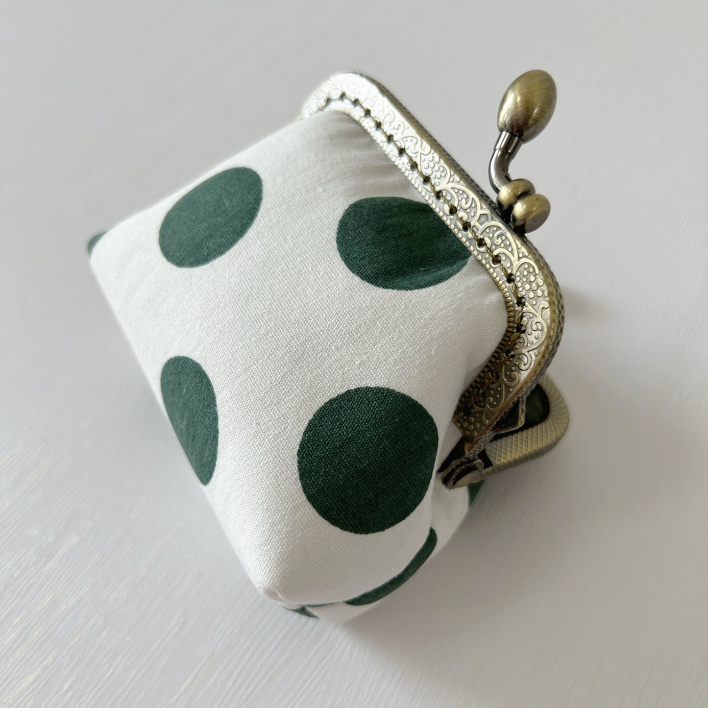 Green Big Polka Dots - Handmade Kiss Lock Coin Purse