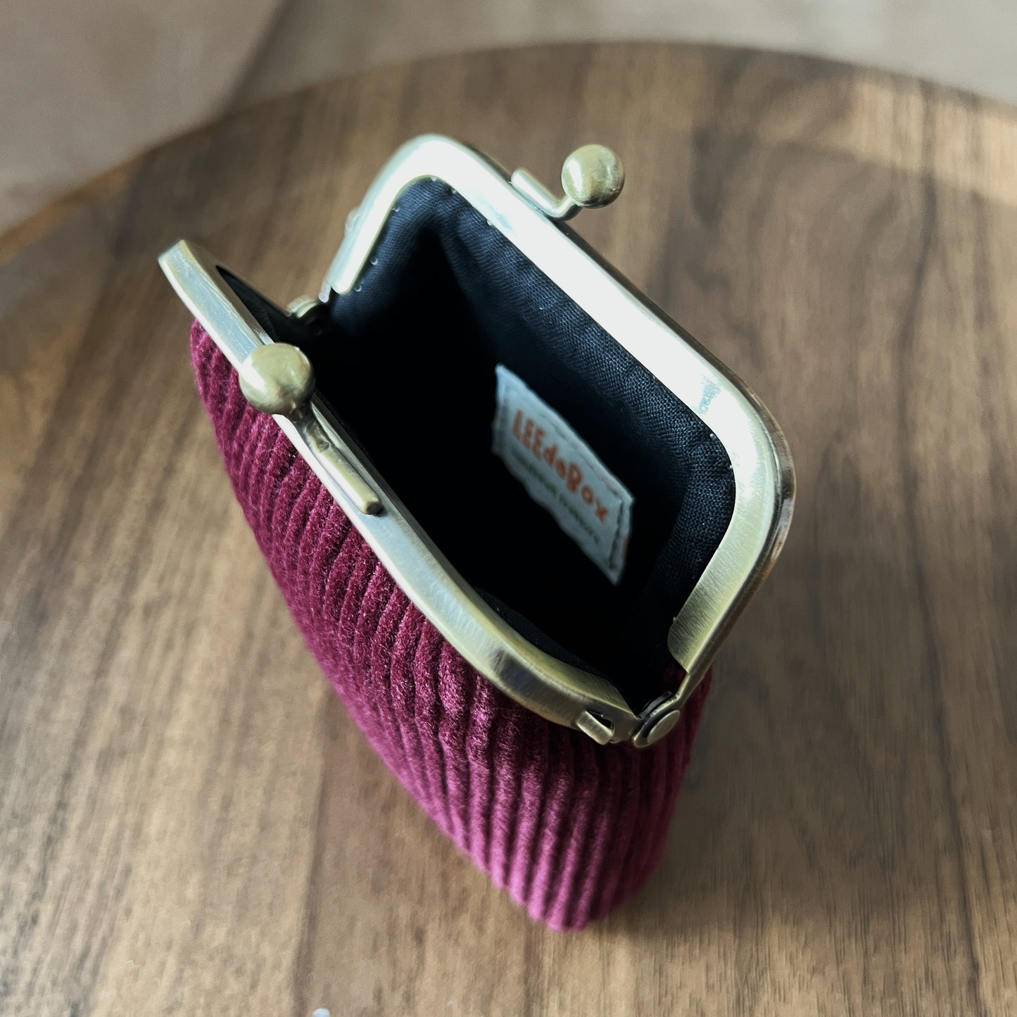Wine Red Corduroy Card Purse - Handsewn Kiss Lock Purse