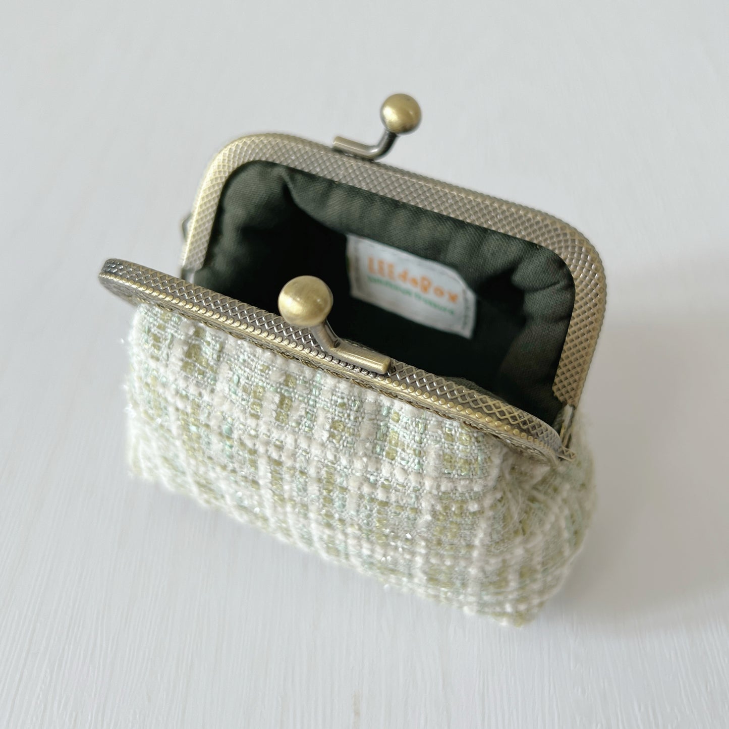 Green Bouclé Tweed - Handmade Fabric Kiss Lock Purse