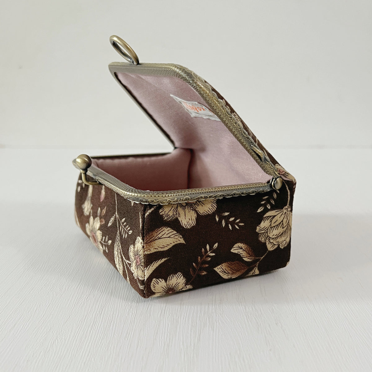 Handmade Kiss Lock Jewellery Box - Vintage Brown Garden - Small storage box