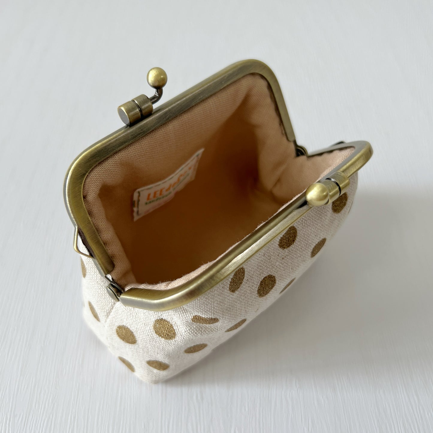Gold Polka Dots - Handmade Fabric Kiss Lock Purse