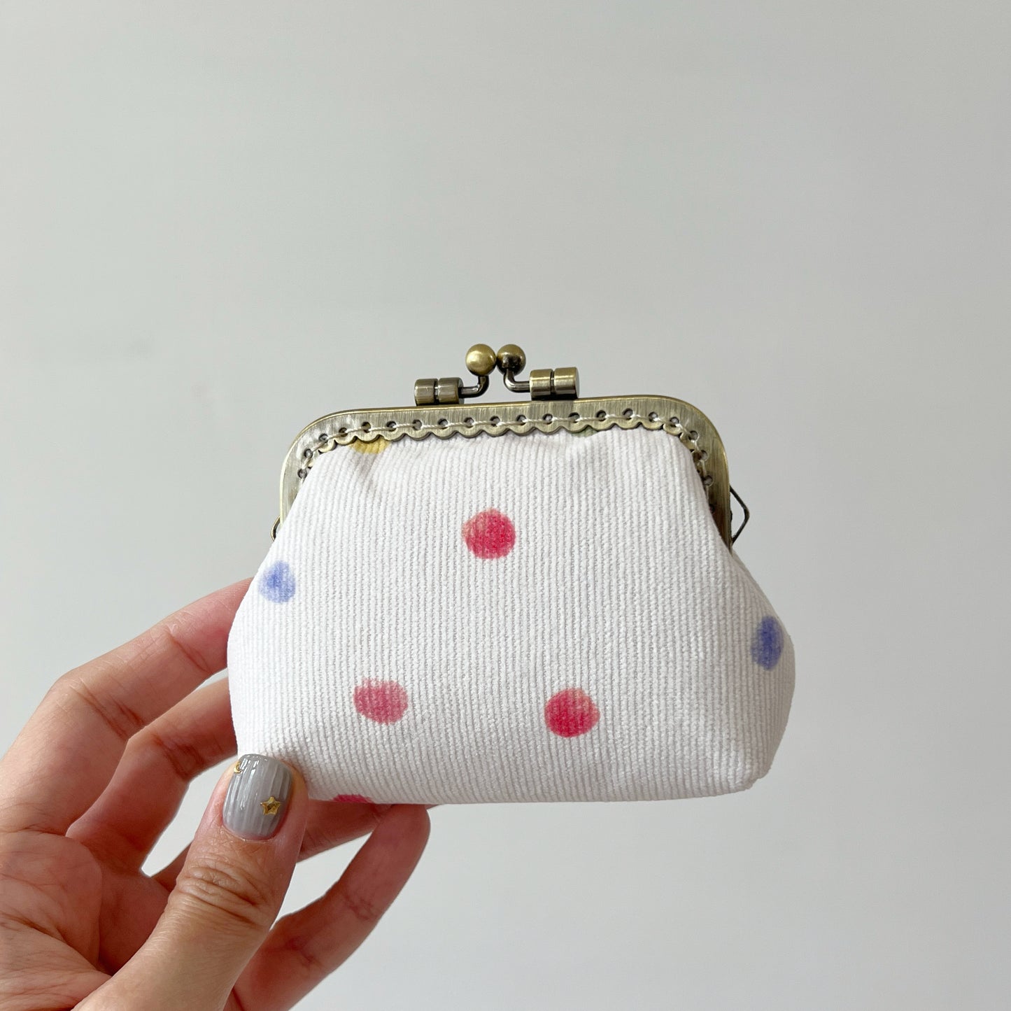 Pastel Rainbow Polka Dots - Handmade Corduroy Fabric Kiss Lock Purse