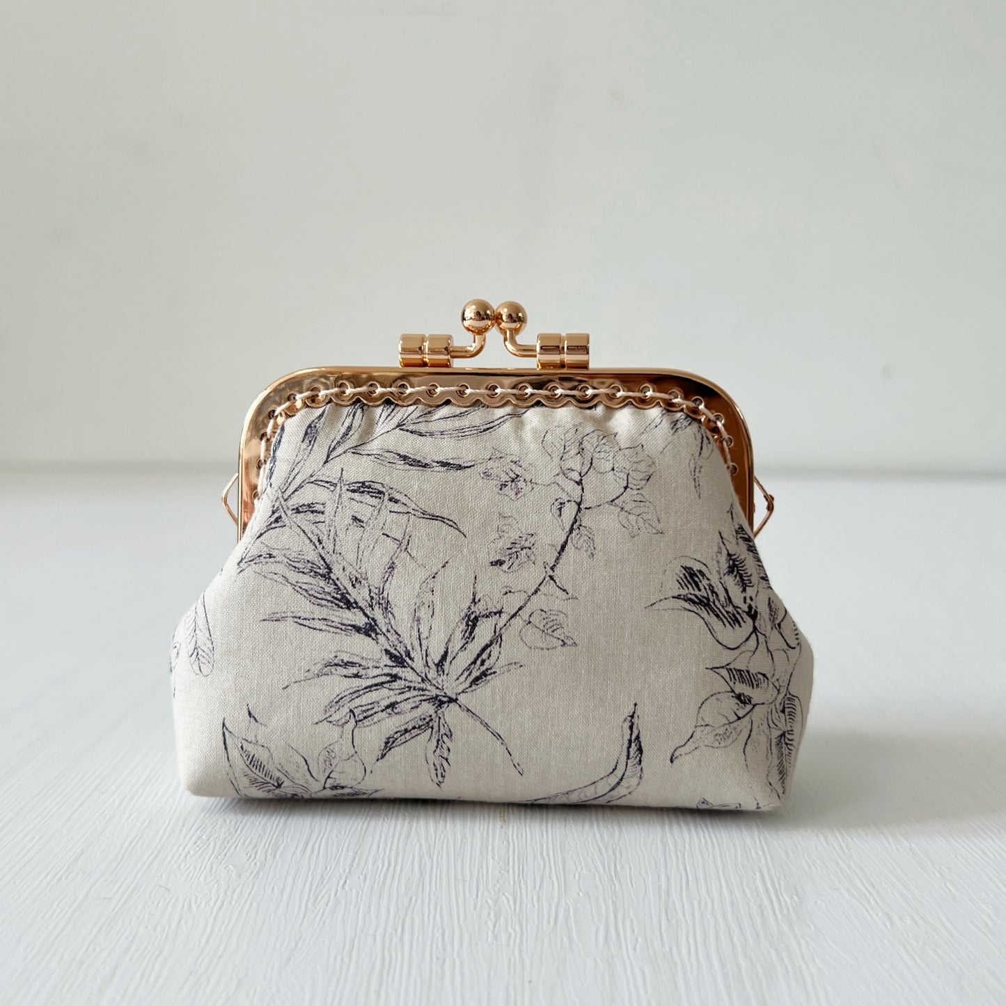 Tana Lawn Beige Forest - Handmade Fabric Kiss Lock Purse