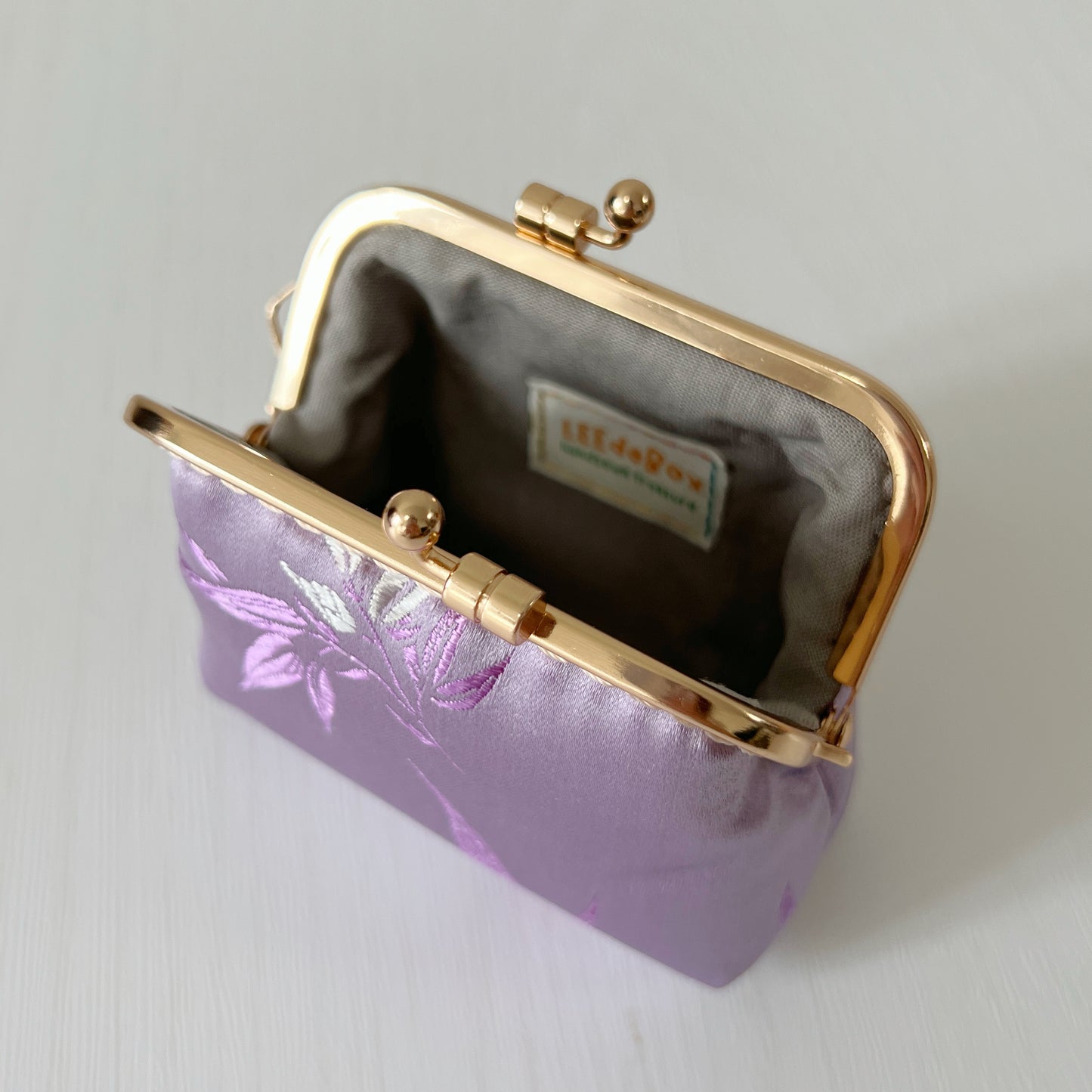 Lilac Bamboo Satin - Handmade Fabric Kiss Lock Coin Purse