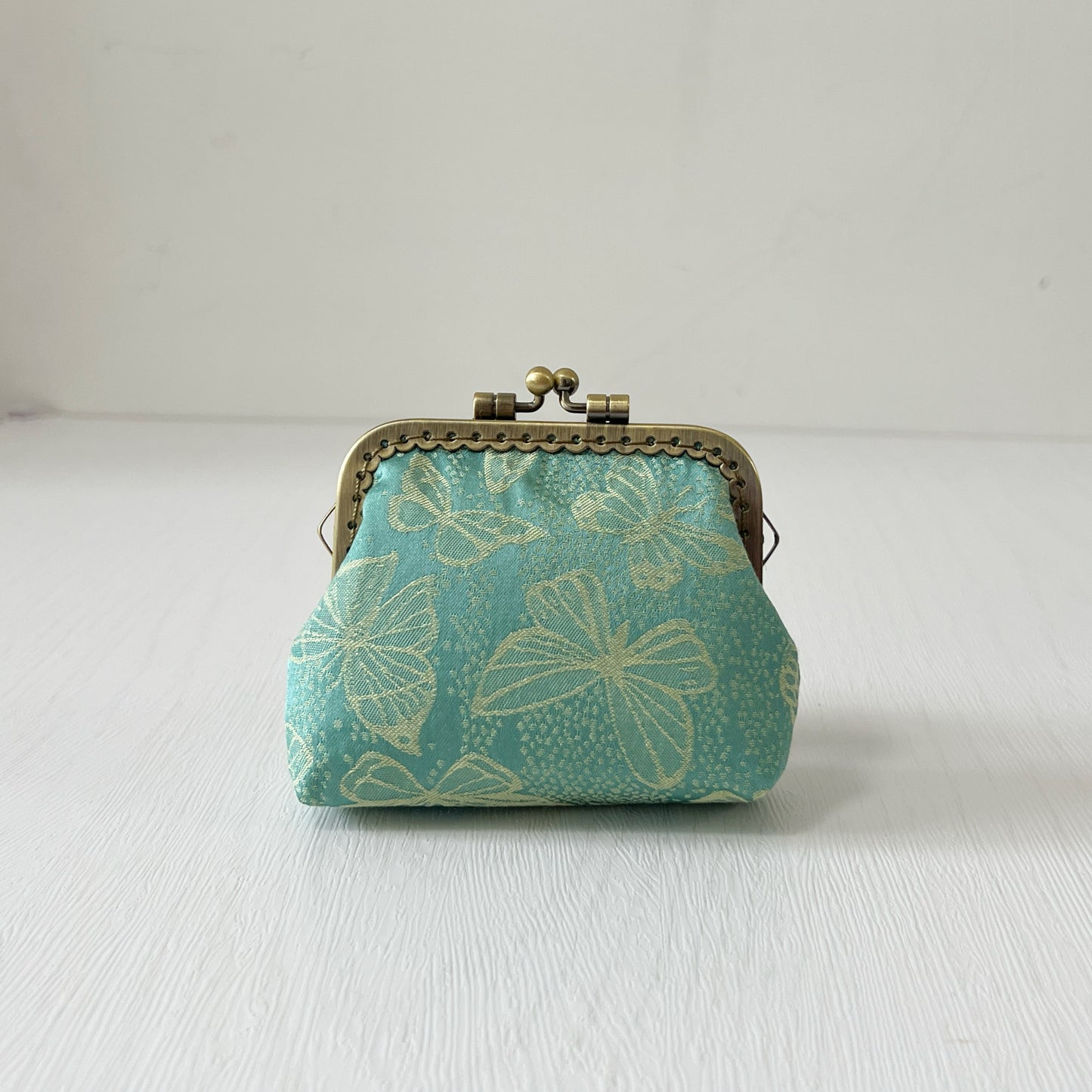 Green Butterflies - Handmade Fabric Kiss Lock Coin Purse