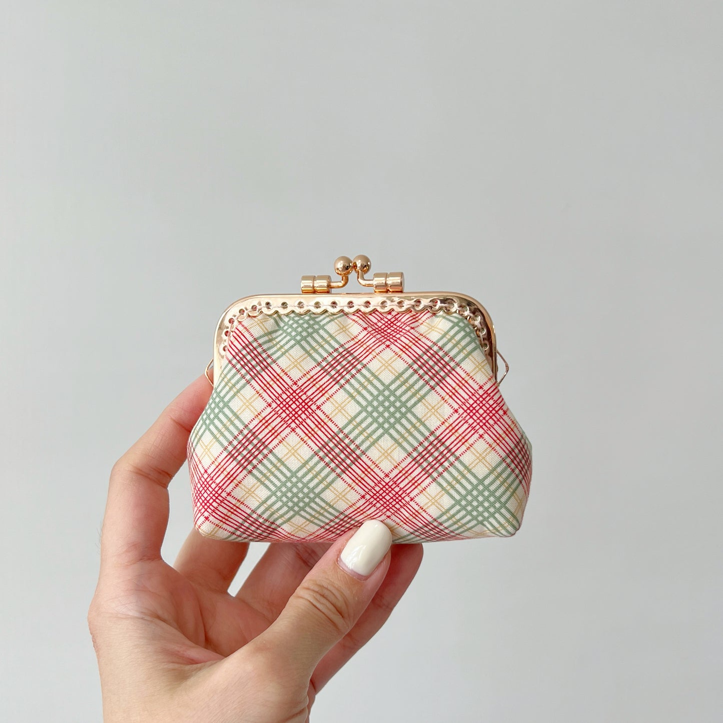 Red Green Tartan - Handmade Kiss Lock Coin Purse