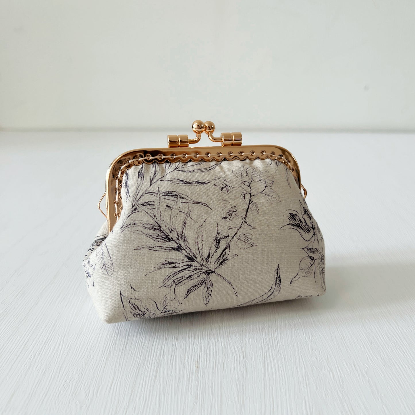 Tana Lawn Beige Forest - Handmade Fabric Kiss Lock Purse