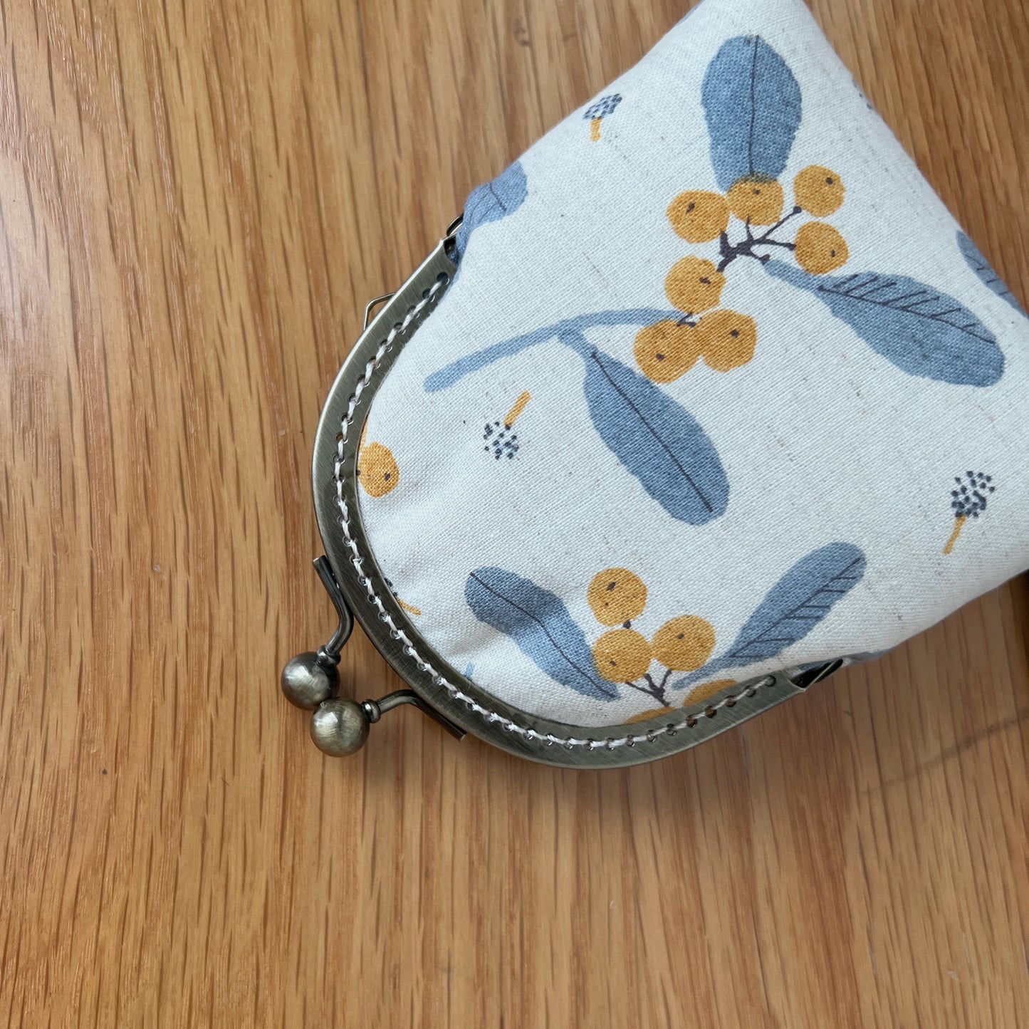 Vintage Yellow Berries - Handmade Fabric Kiss Lock Purse