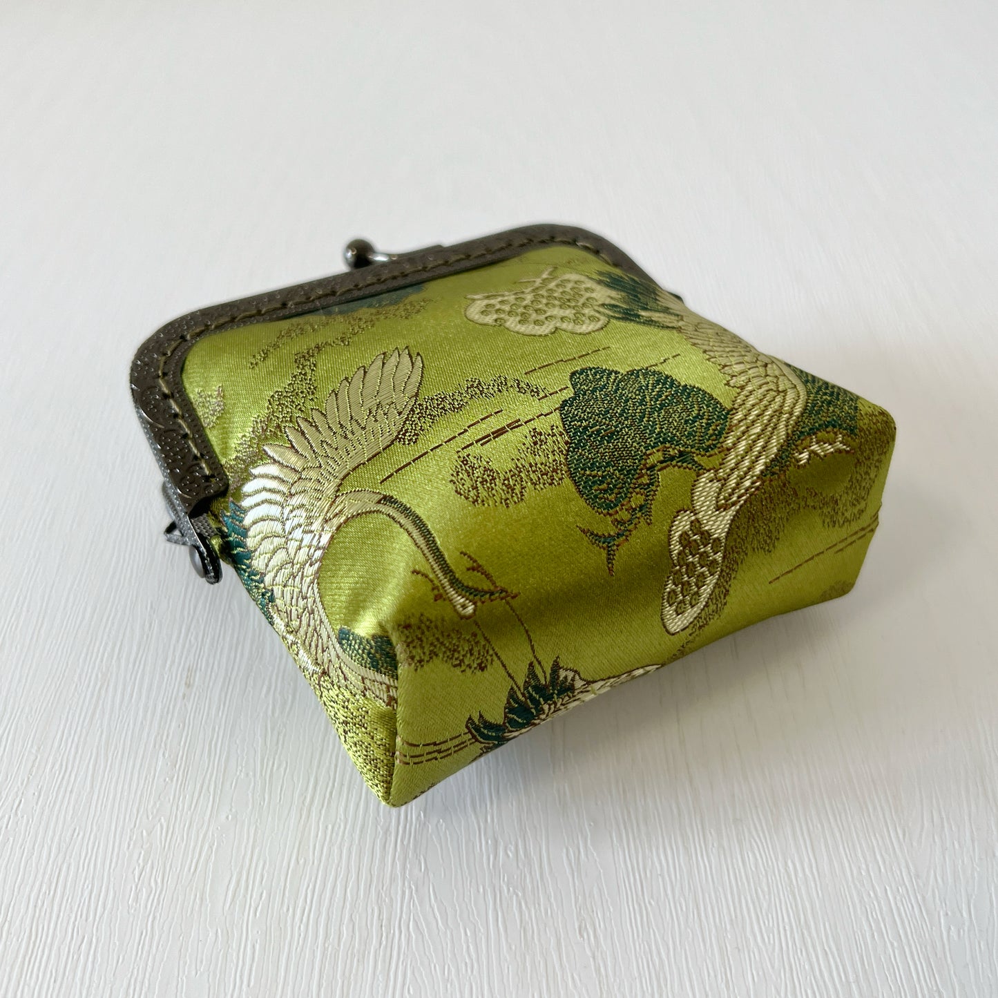 Olive Green Cranes - Handmade Kiss Lock Card Purse