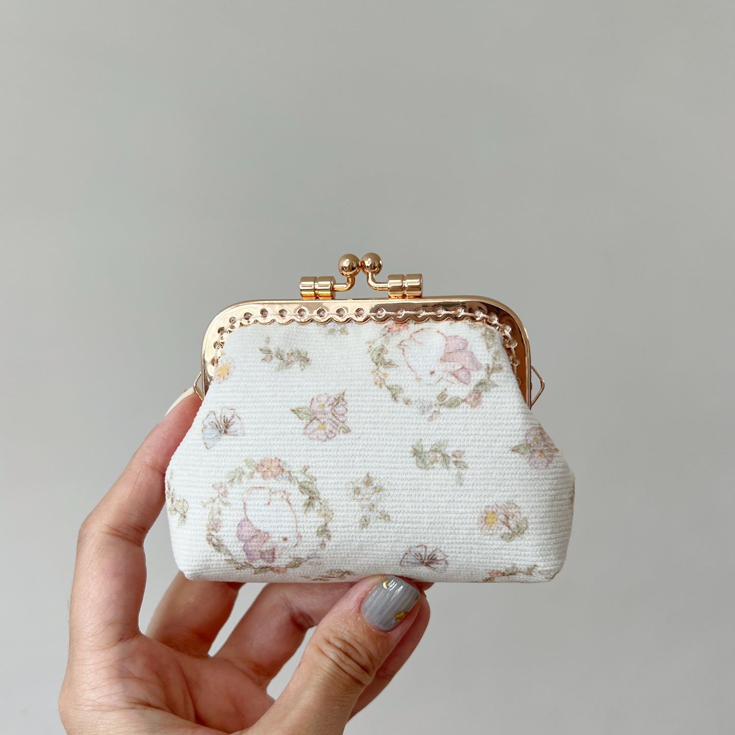 Vintage Garden Bunny - Handmade Corduroy Fabric Kiss Lock Purse