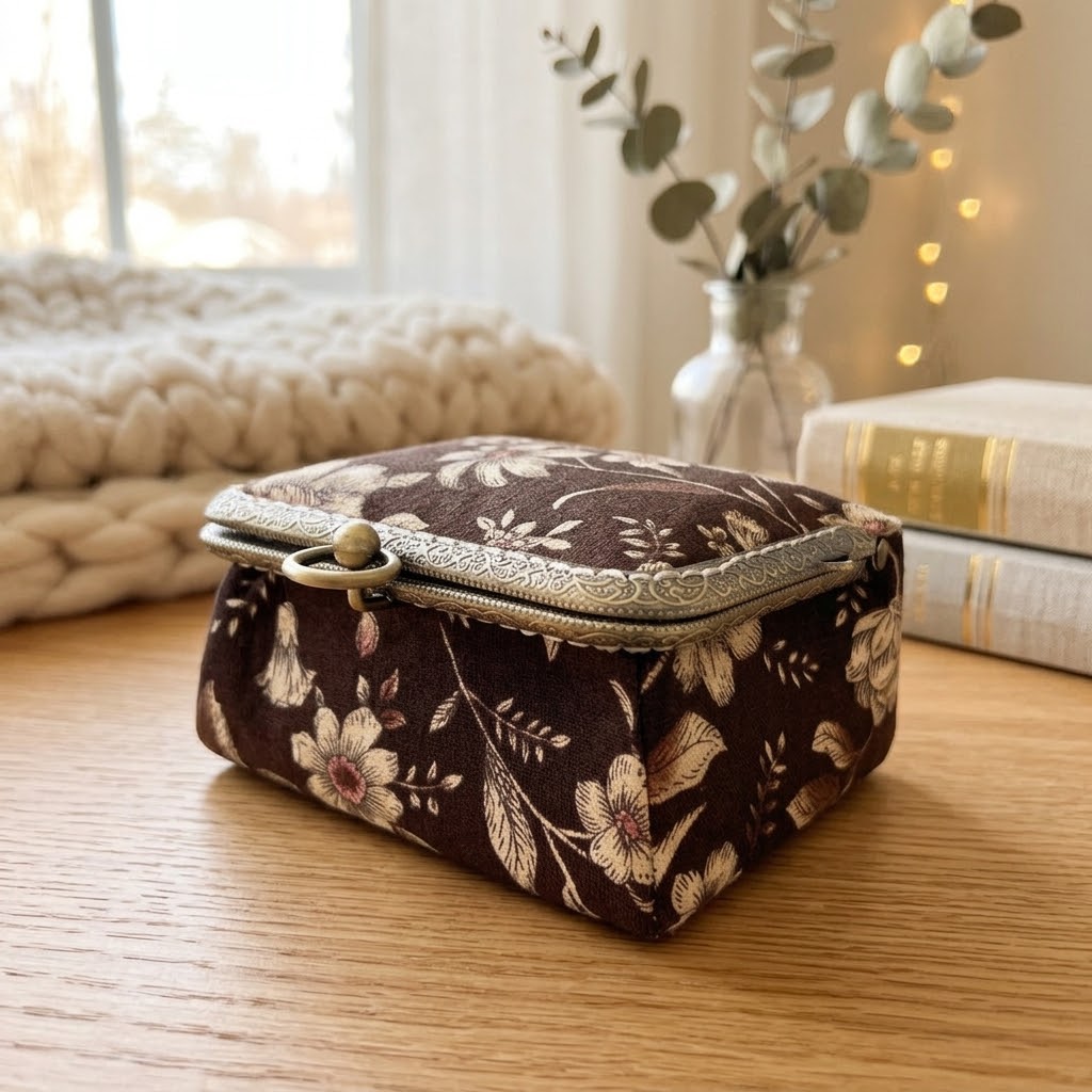 Handmade Kiss Lock Jewellery Box - Vintage Brown Garden - Small storage box