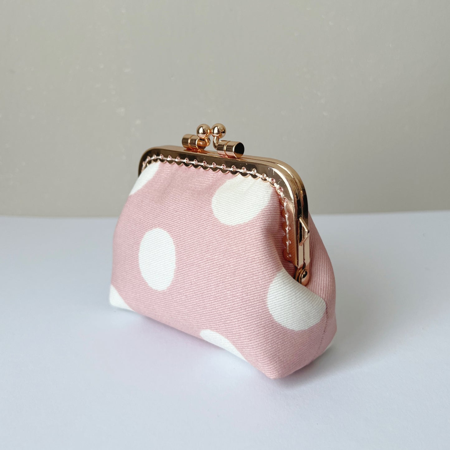 Pink Big Polka Dots - Handmade Kiss Lock Coin Purse