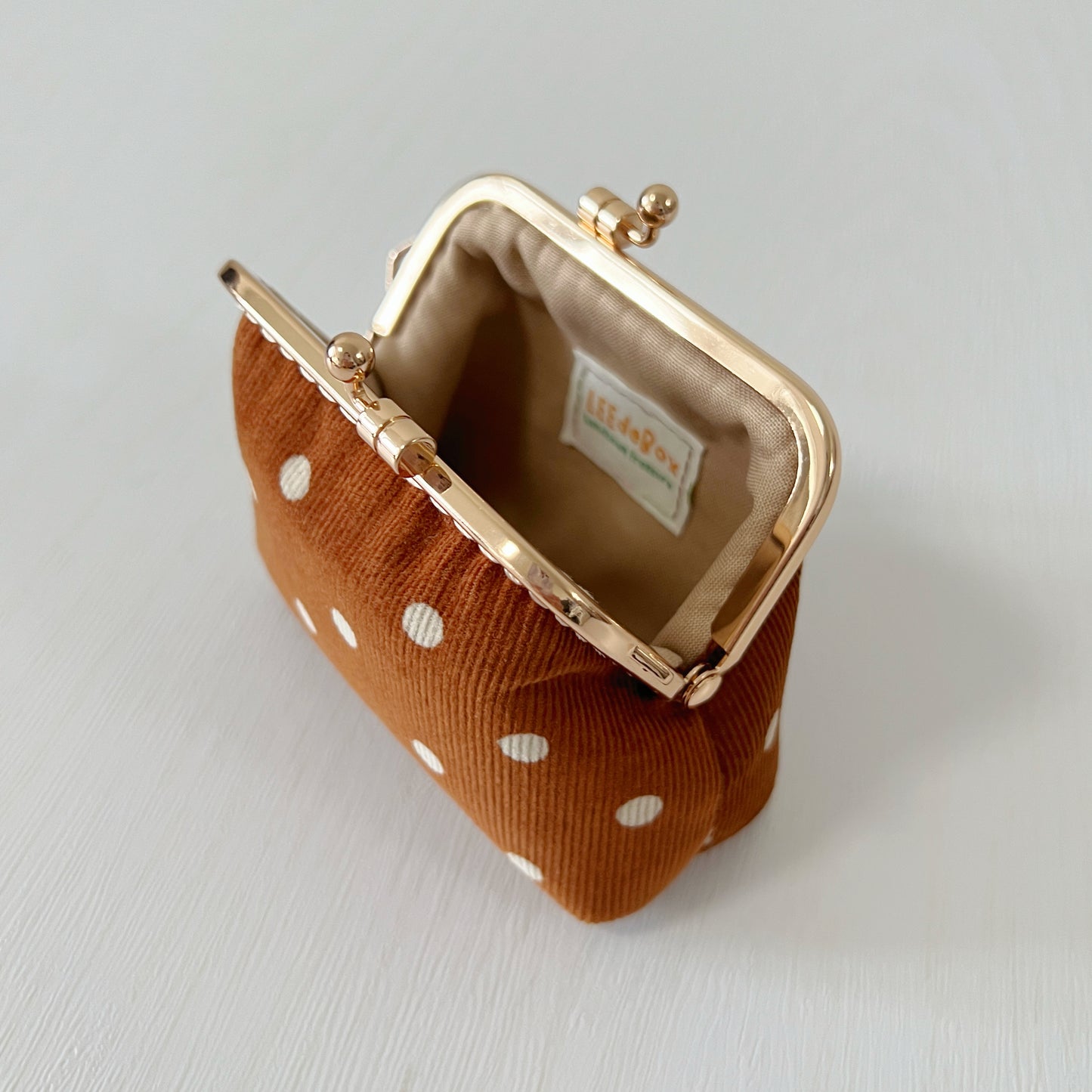 Orange Polka Dots Corduroy Fabric Purse - Handsewn Kiss Lock Purse