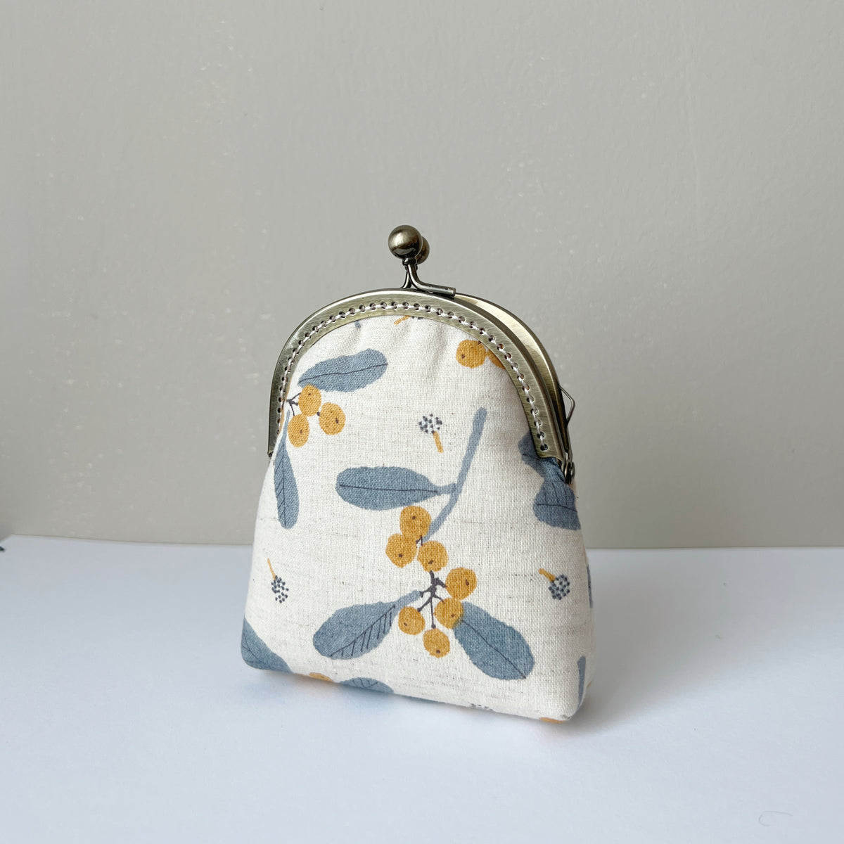 Vintage Yellow Berries - Handmade Fabric Kiss Lock Purse
