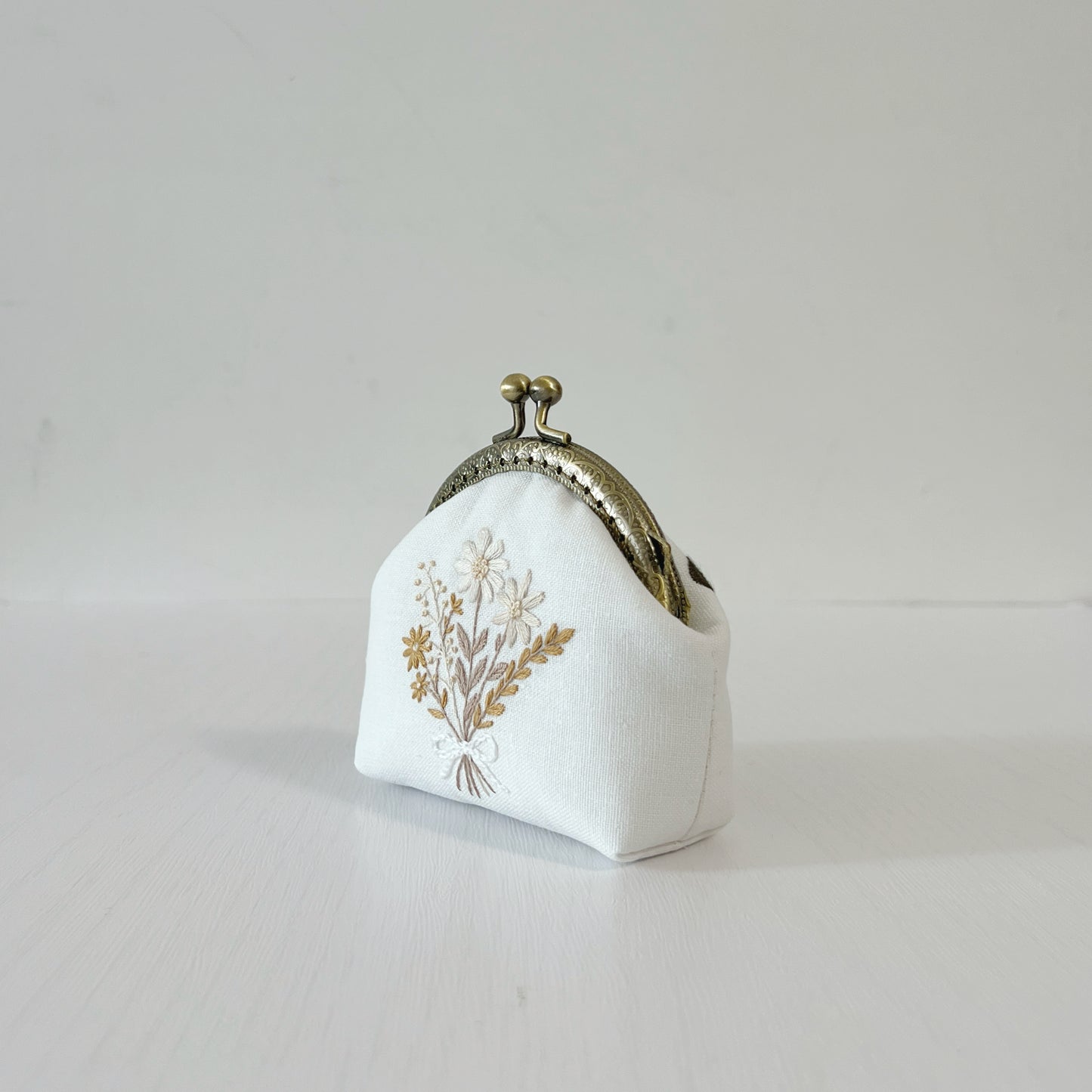 Handsewn Round Kiss Lock Coin Purse - Floral Butterfly Embroidery