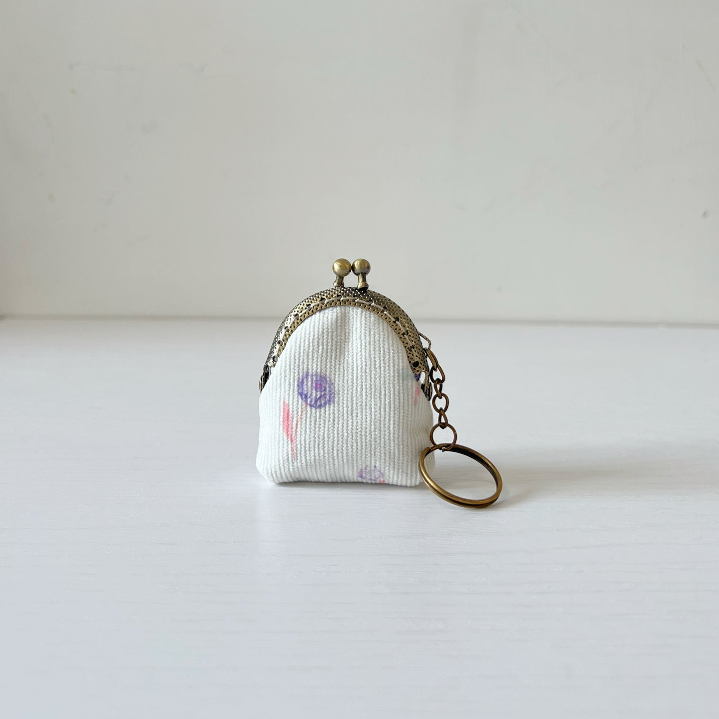 White Bunny - Handsewn Half Round Tiny Kiss Lock Purse Keychain
