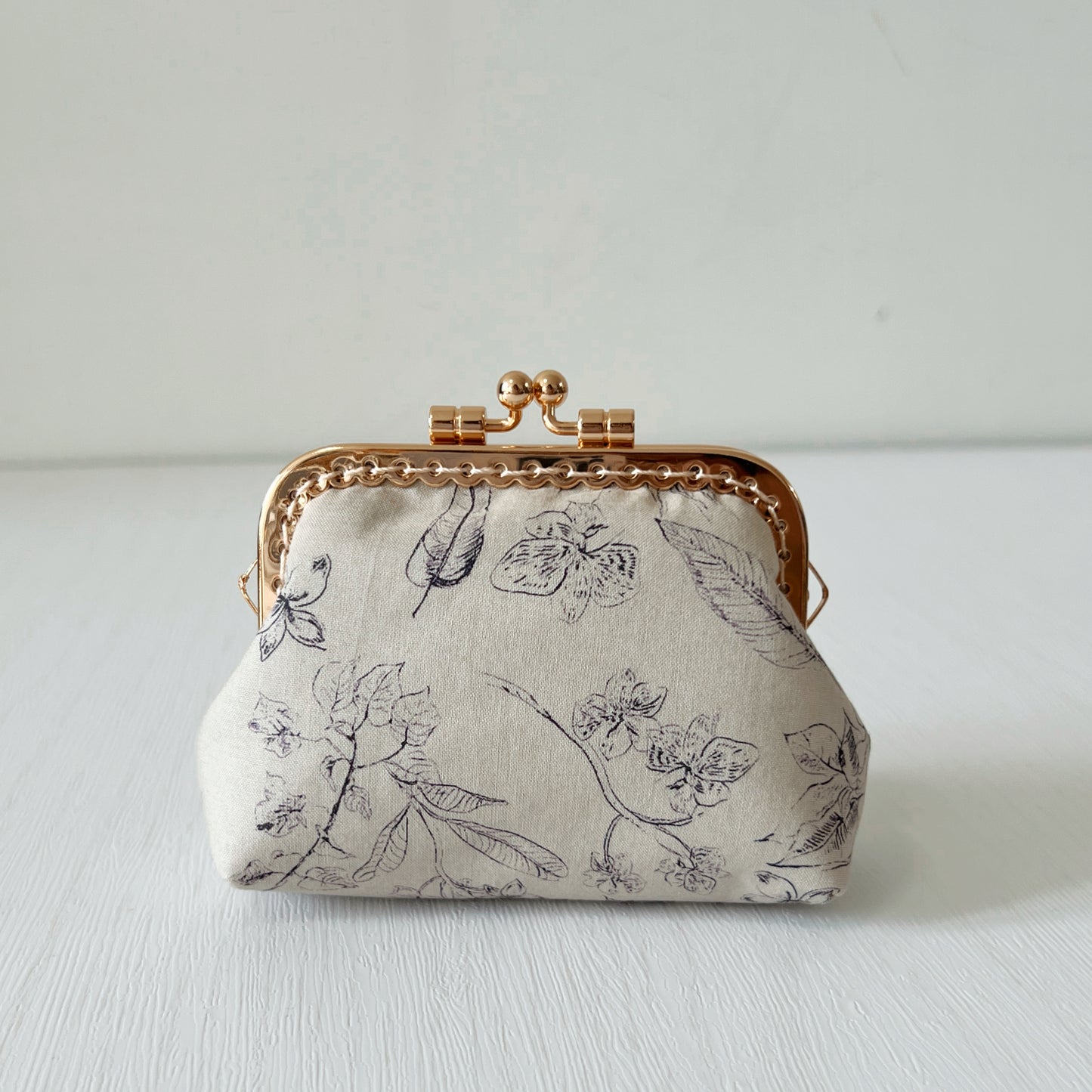 Tana Lawn Beige Forest - Handmade Fabric Kiss Lock Purse