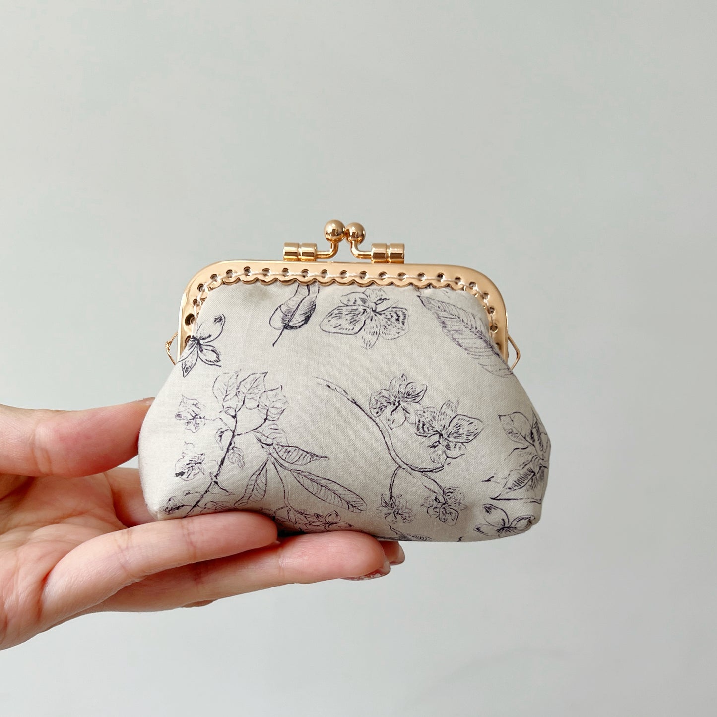 Tana Lawn Beige Forest - Handmade Fabric Kiss Lock Purse