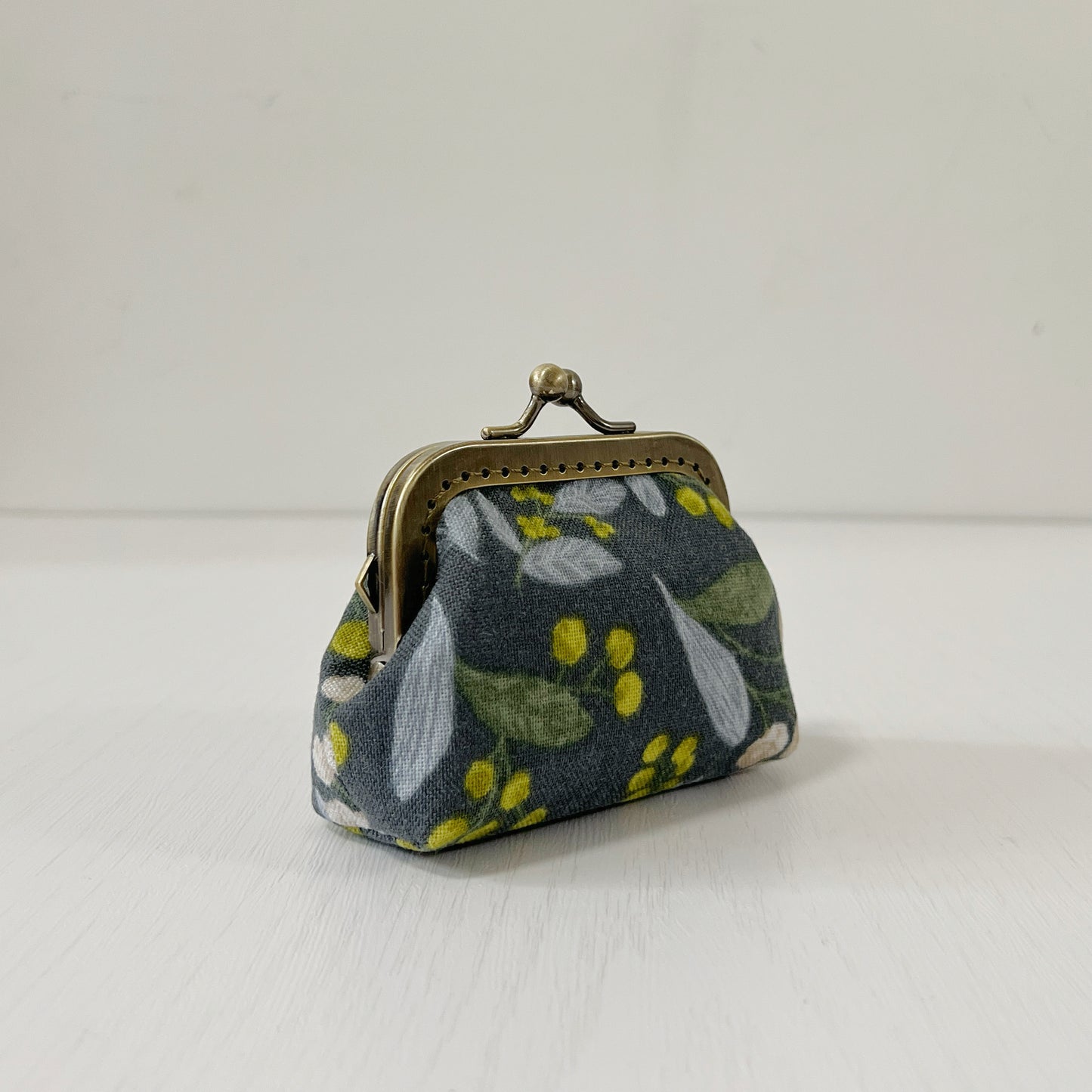 Blue Garden Berries Floral - Handmade Kiss Lock Fabric Purse