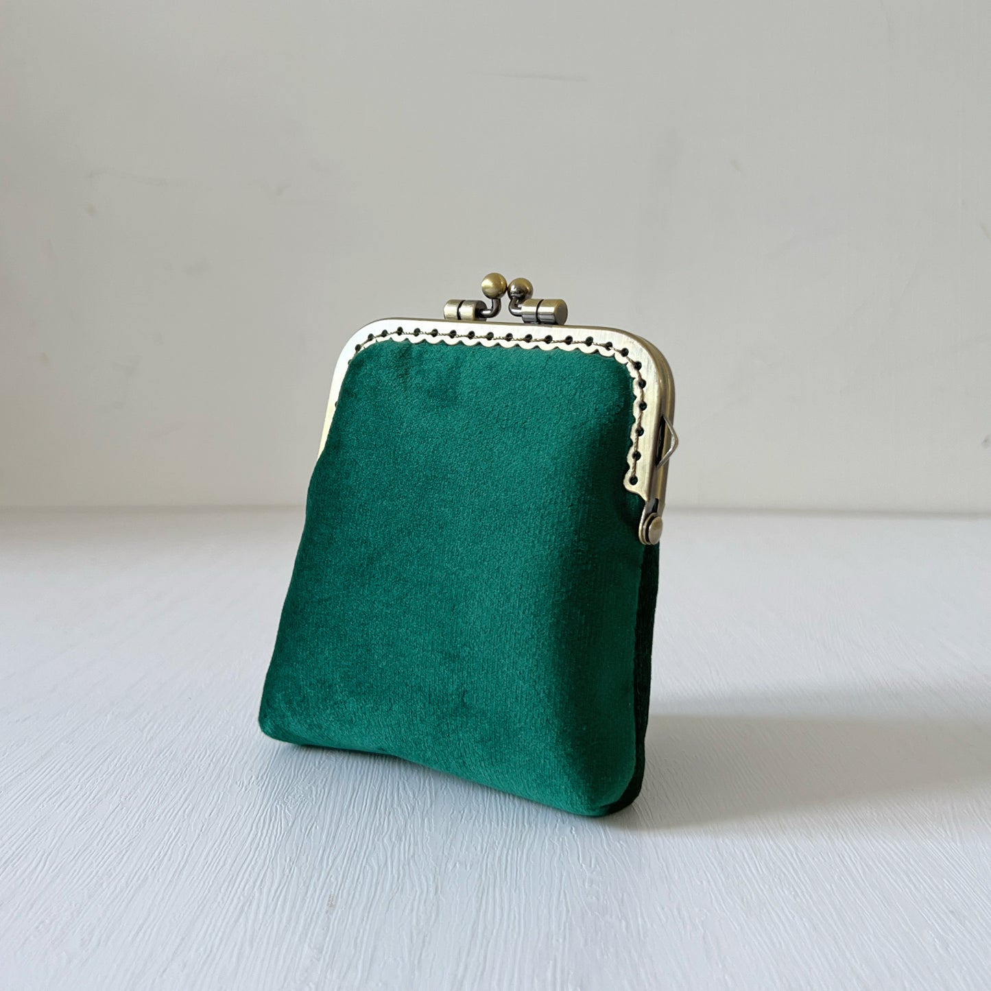 Green Flannel Velvet - Handmade Kiss Lock Card Purse