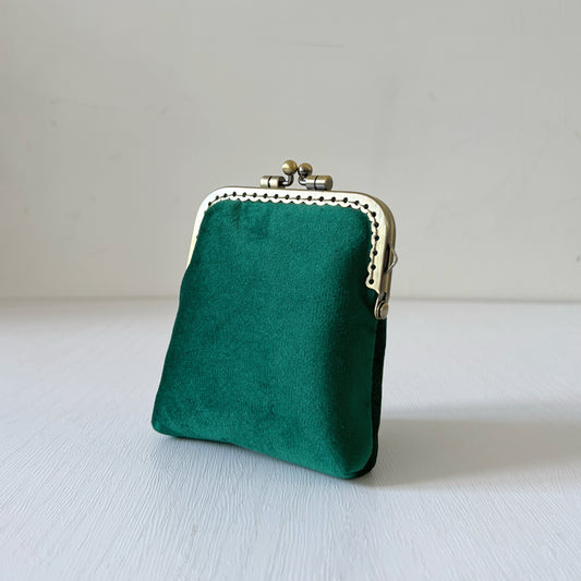 Green Flannel Velvet - Handmade Kiss Lock Card Purse
