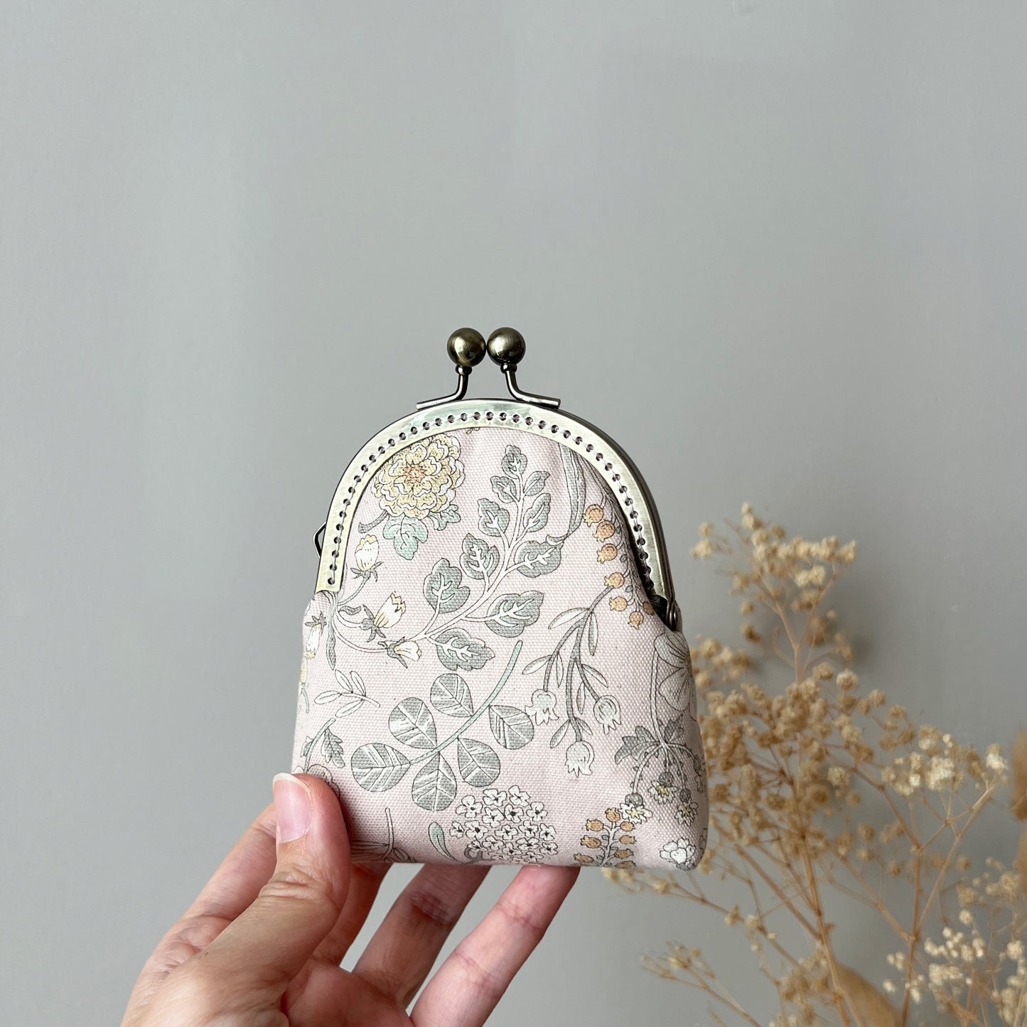 Vintage Pink Spring Garden - Handmade Fabric Kiss Lock Purse