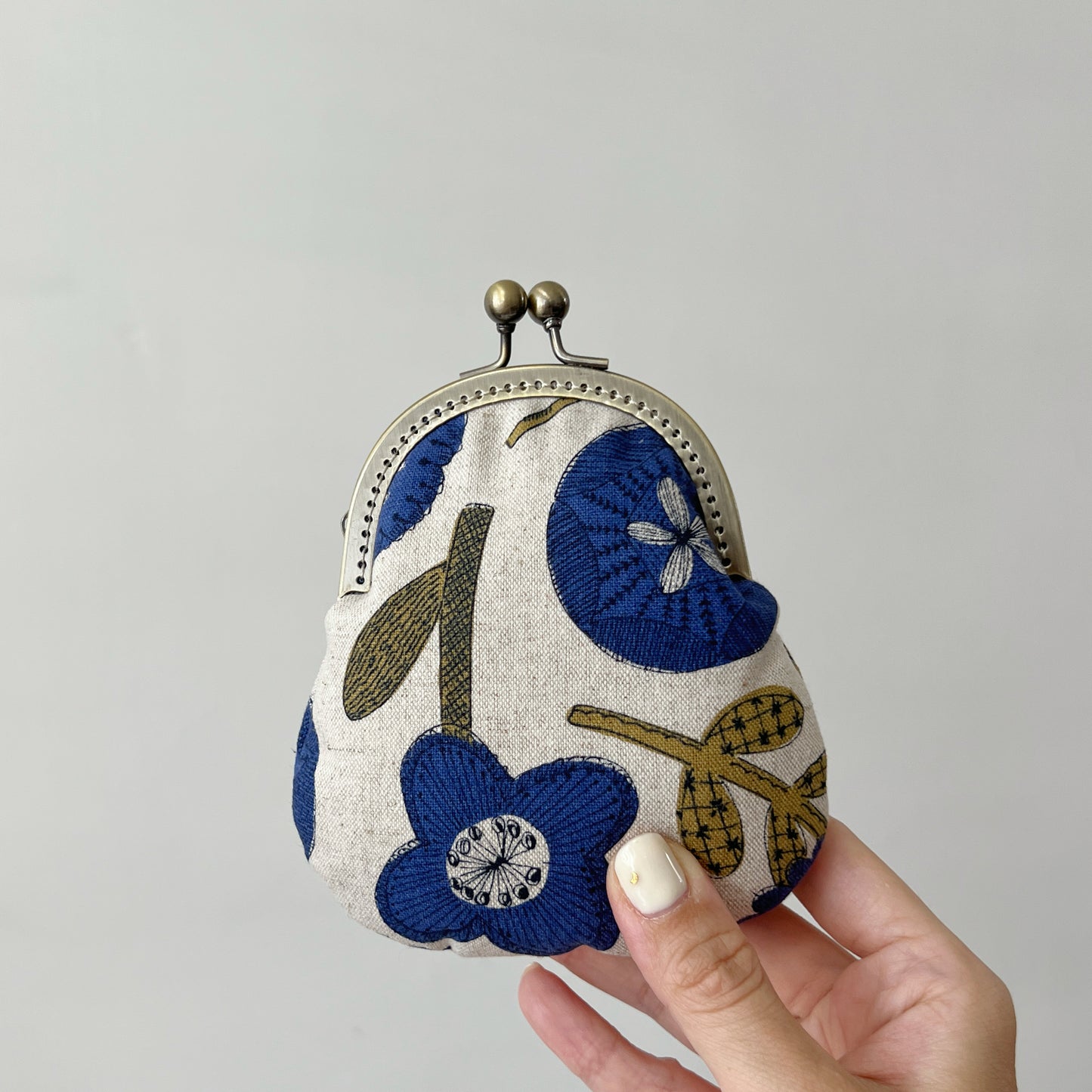 Blue Abstract Floral - Handmade Fabric Kiss Lock Purse