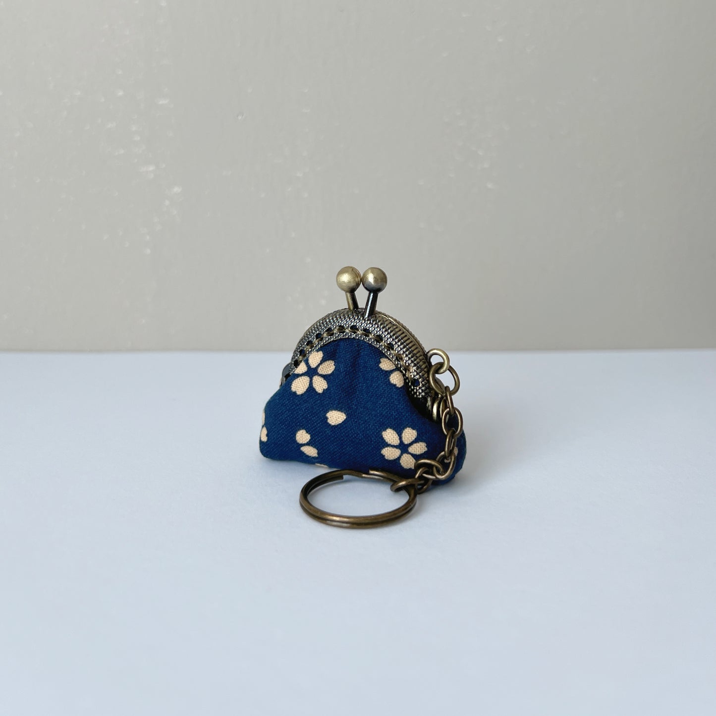 Blue Cherry Blossom - Handmade Mini Tiny Fabric Kiss Lock Purse Keychain