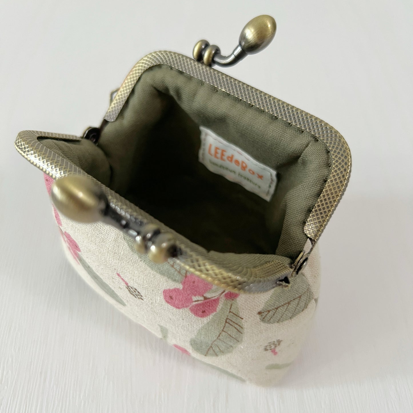 Handmade Linen Kiss Lock Purse - Summer Pink Berries Floral