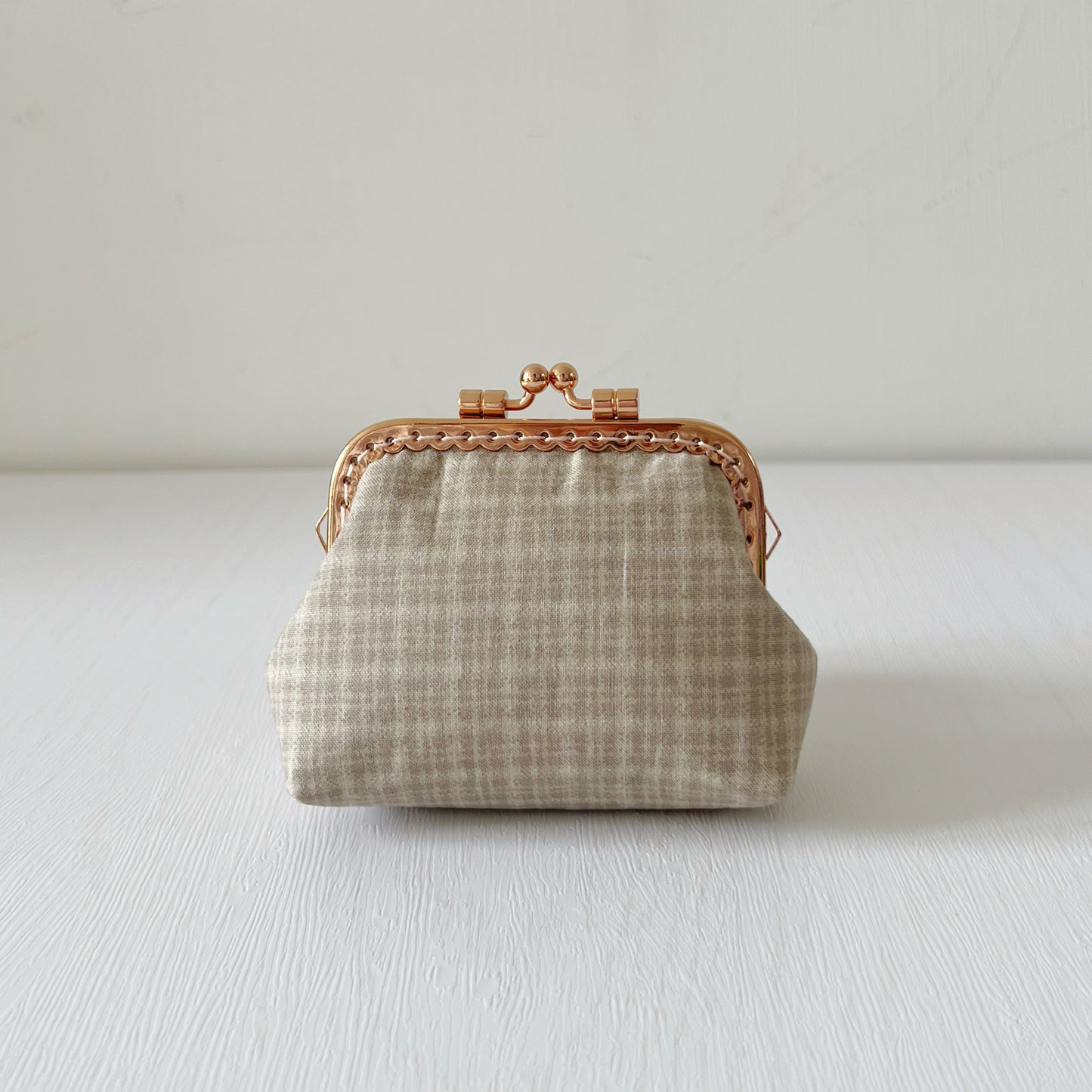 Beige Tartan - Handmade Fabric Kiss Lock Purse
