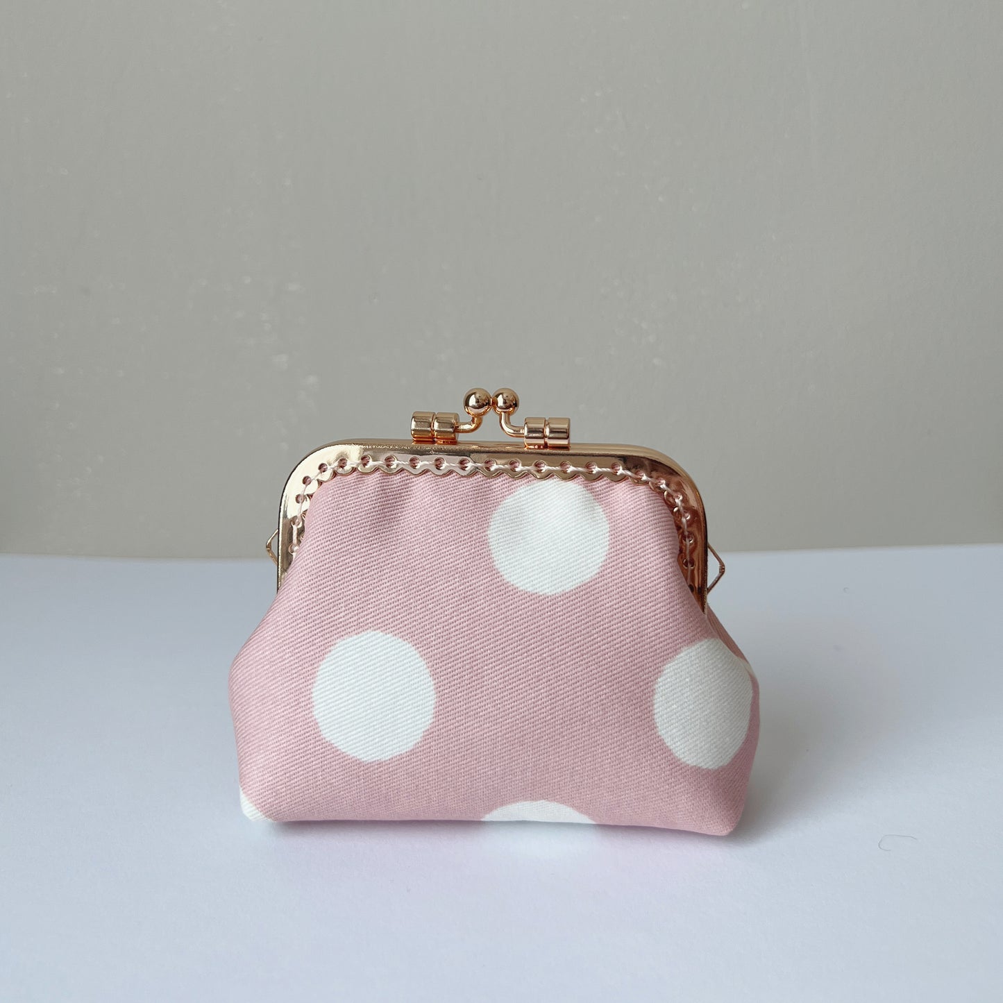 Pink Big Polka Dots - Handmade Kiss Lock Coin Purse