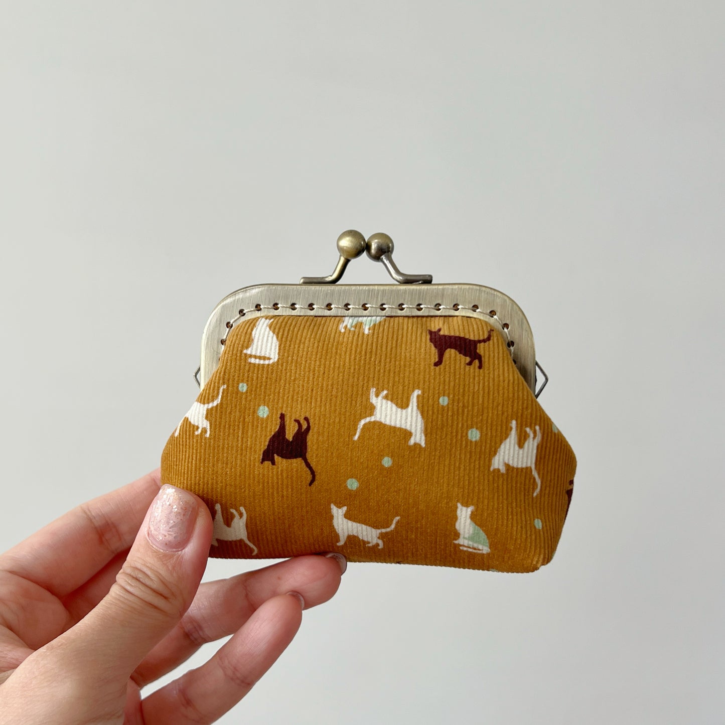Ginger Cats Corduroy Fabric Purse - Handsewn Kiss Lock Purse