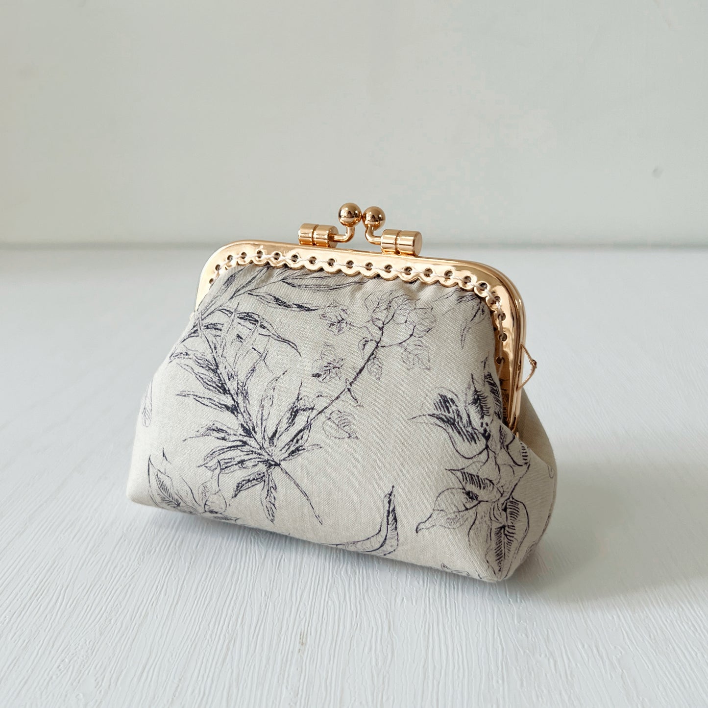 Tana Lawn Beige Forest - Handmade Fabric Kiss Lock Purse