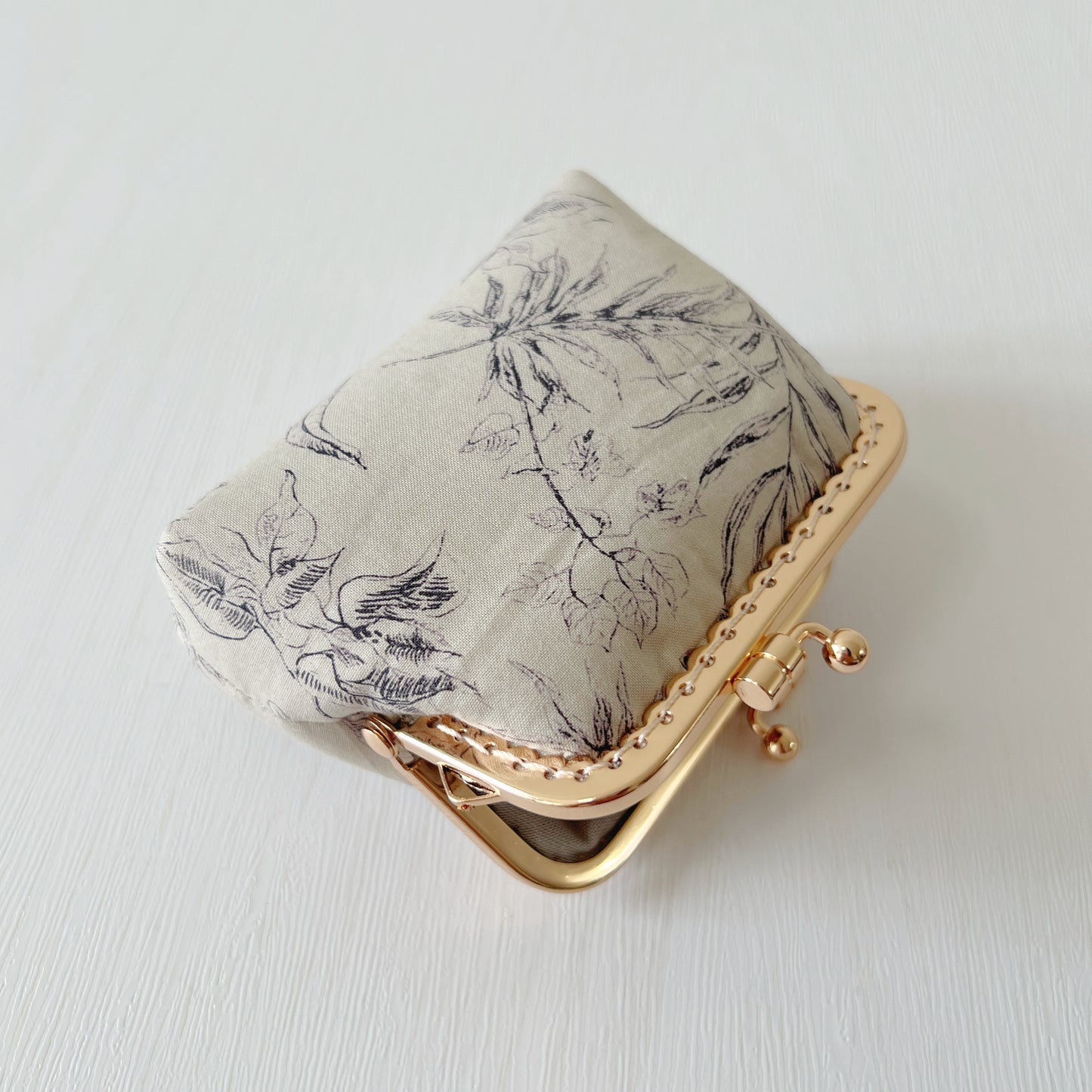 Tana Lawn Beige Forest - Handmade Fabric Kiss Lock Purse