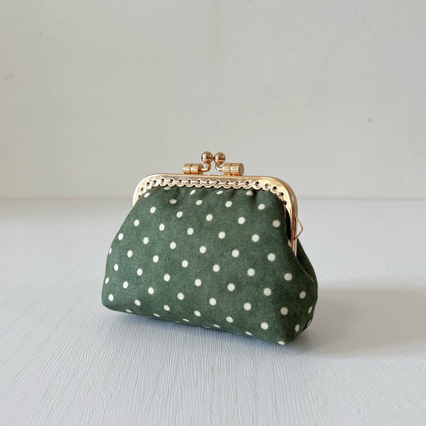 Green Tiny Polka Dots Coin Purse - Handsewn Kiss Lock Purse