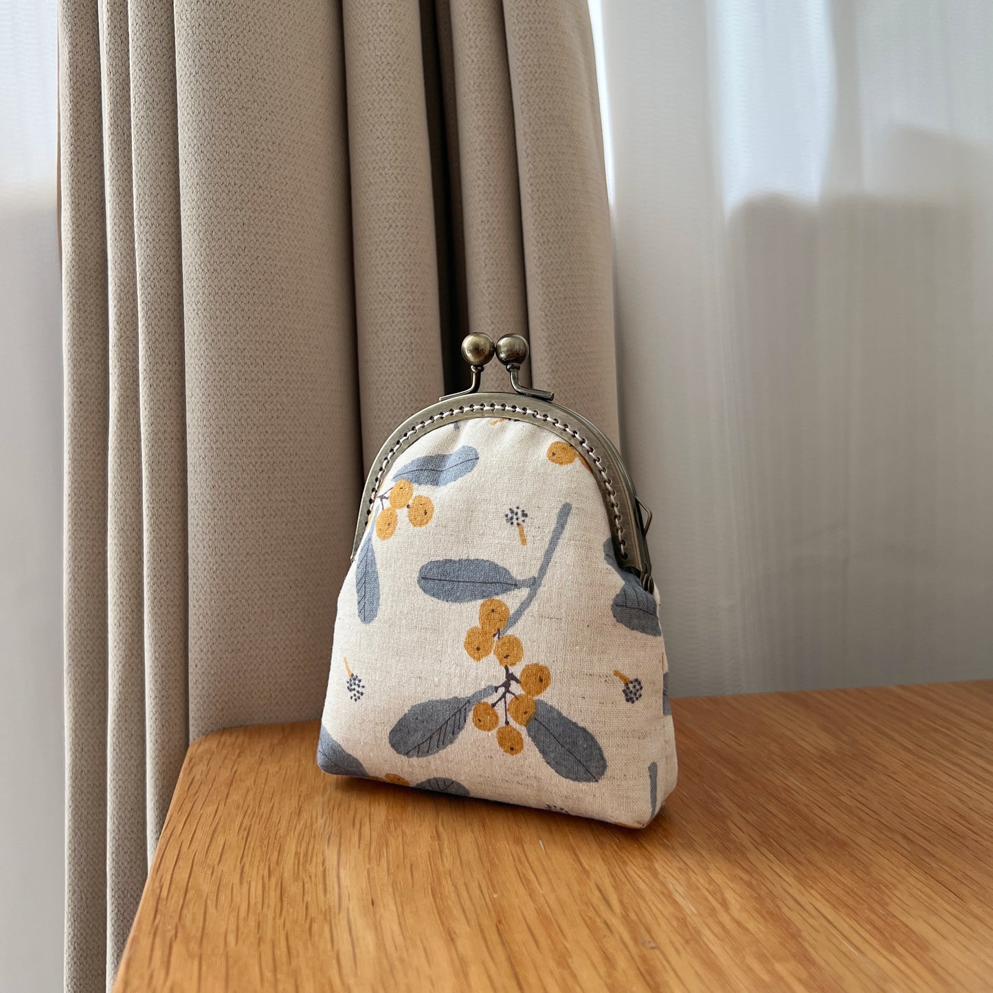 Vintage Yellow Berries - Handmade Fabric Kiss Lock Purse