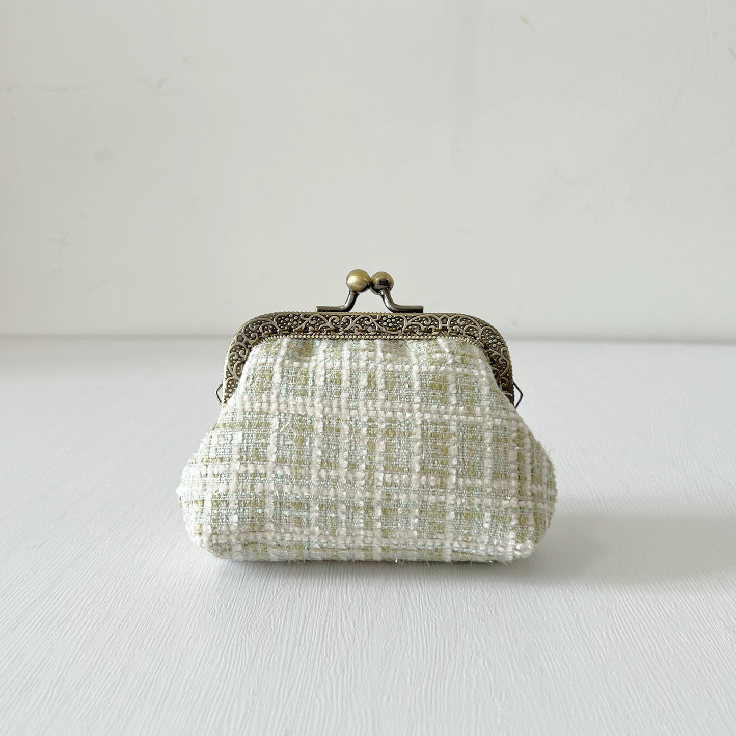 Green Bouclé Tweed - Handmade Fabric Kiss Lock Purse