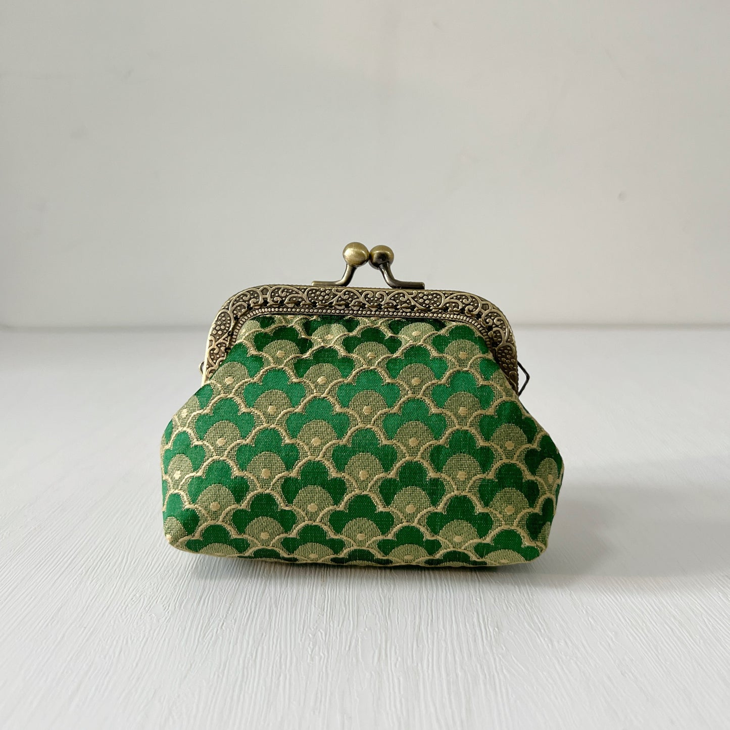 Green Dragon Scales - Handmade Fabric Kiss Lock Coin Purse