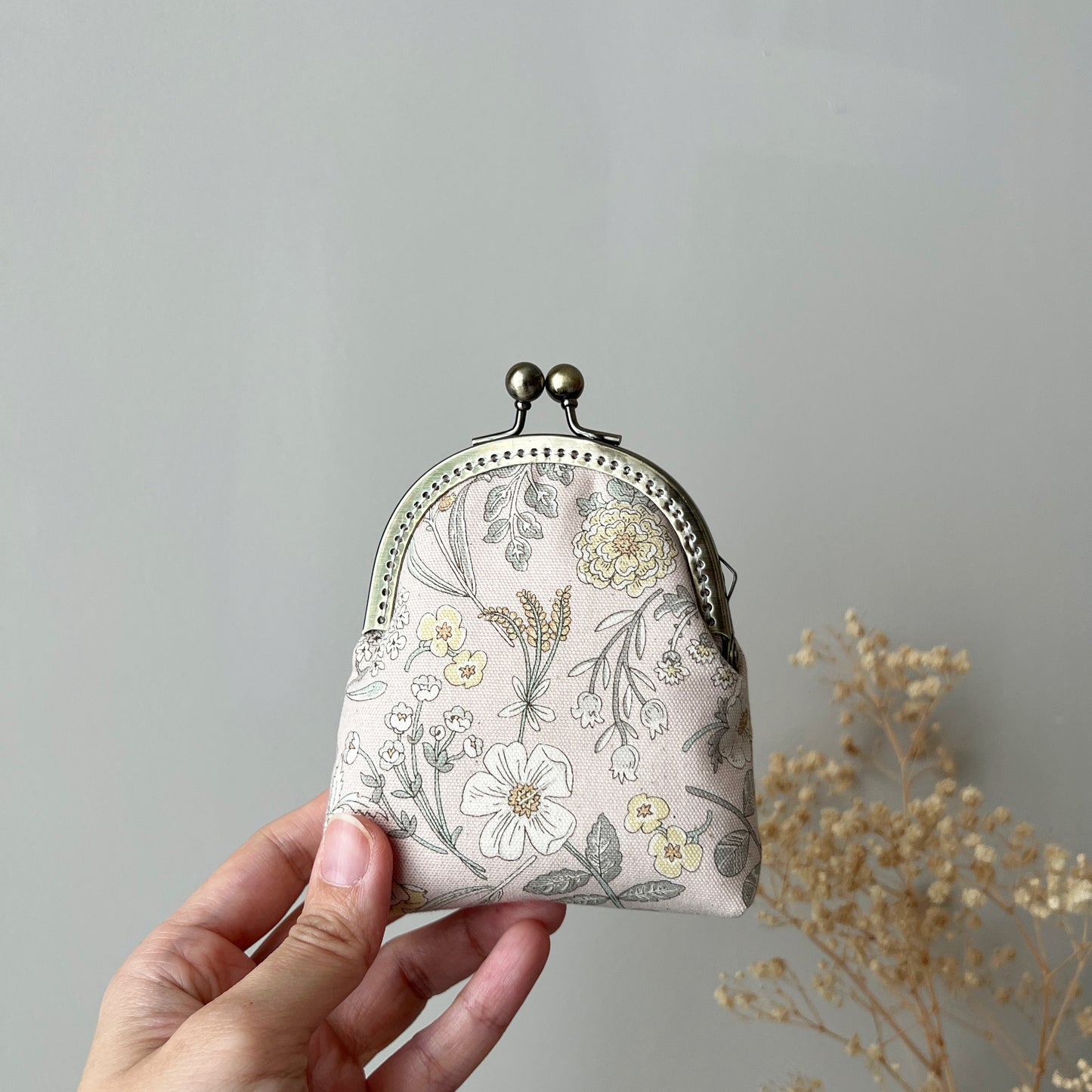 Vintage Pink Spring Garden - Handmade Fabric Kiss Lock Purse
