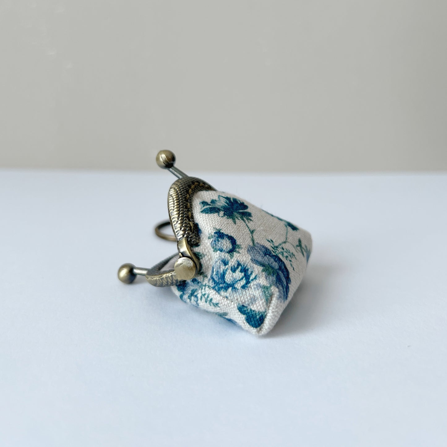 Blue Secret Garden - Handmade Mini Tiny Fabric Kiss Lock Purse Keychain