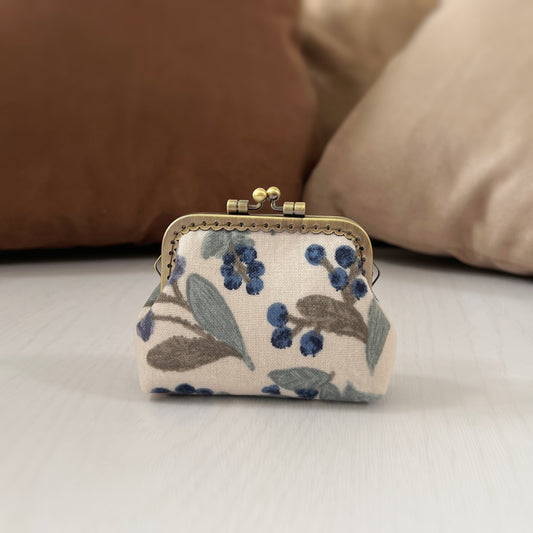 Garden Blueberries - Handmade Fabric Kiss Lock Purse