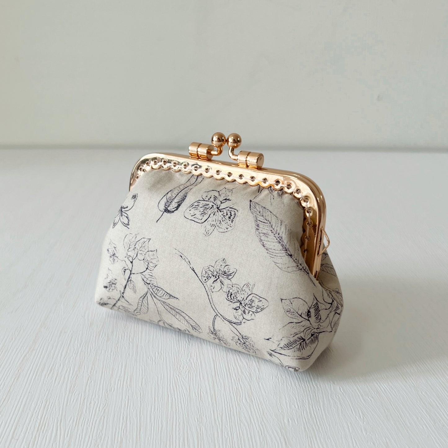 Tana Lawn Beige Forest - Handmade Fabric Kiss Lock Purse