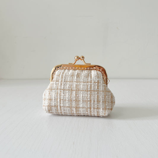 Beige Bouclé Tweed - Handmade Fabric Kiss Lock Purse