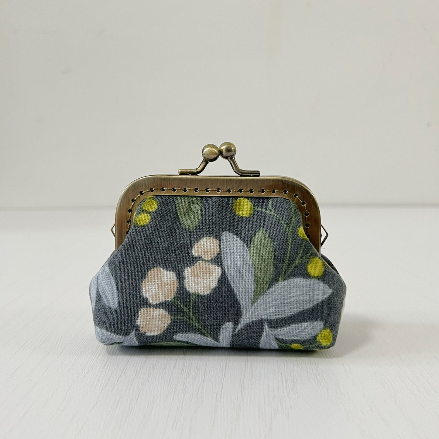 Blue Garden Berries Floral - Handmade Kiss Lock Fabric Purse