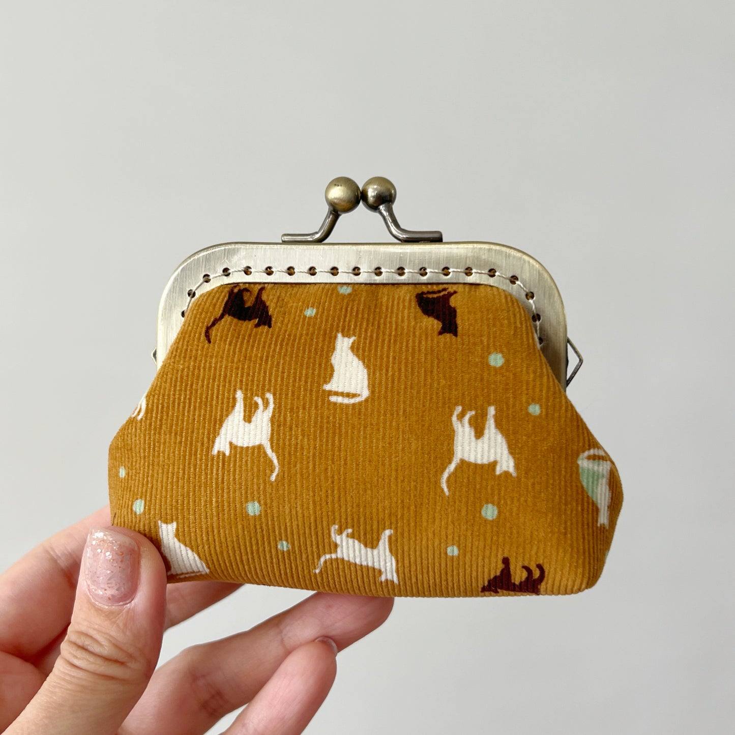 Ginger Cats Corduroy Fabric Purse - Handsewn Kiss Lock Purse