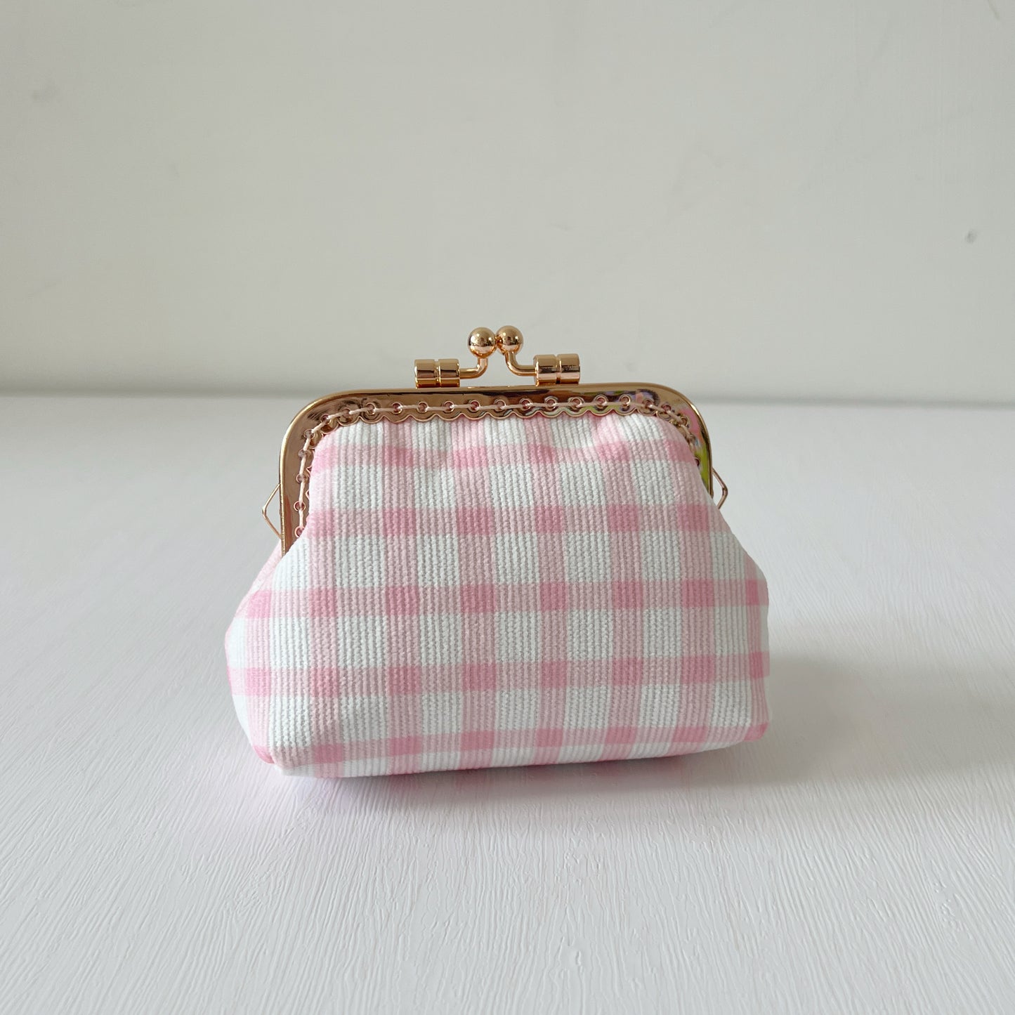 Baby Pink Tiles - Handmade Corduroy Fabric Kiss Lock Purse