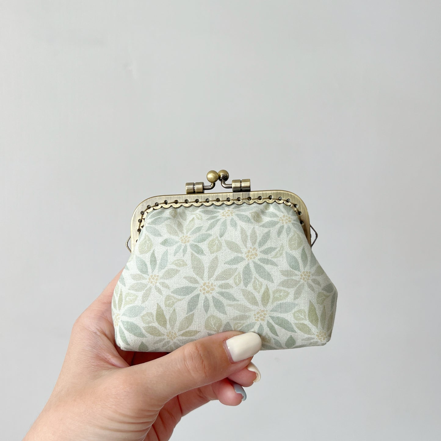 Soft Green Forest - Handmade Fabric Kiss Lock Purse